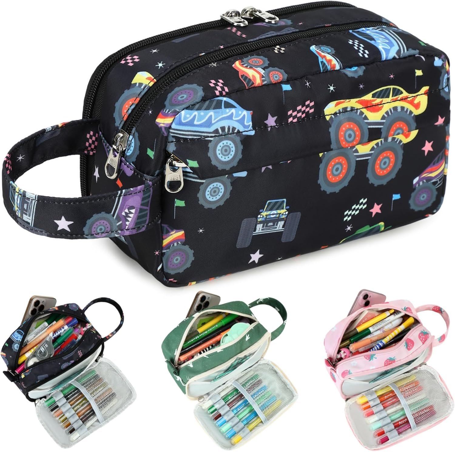 CAMTOP Cute Pencil Case for Boys, Large Capacity Pencil Pouch with 3 Compartments Pen Organizer Kawaii Pencil Box Bag for School Travel Gifts