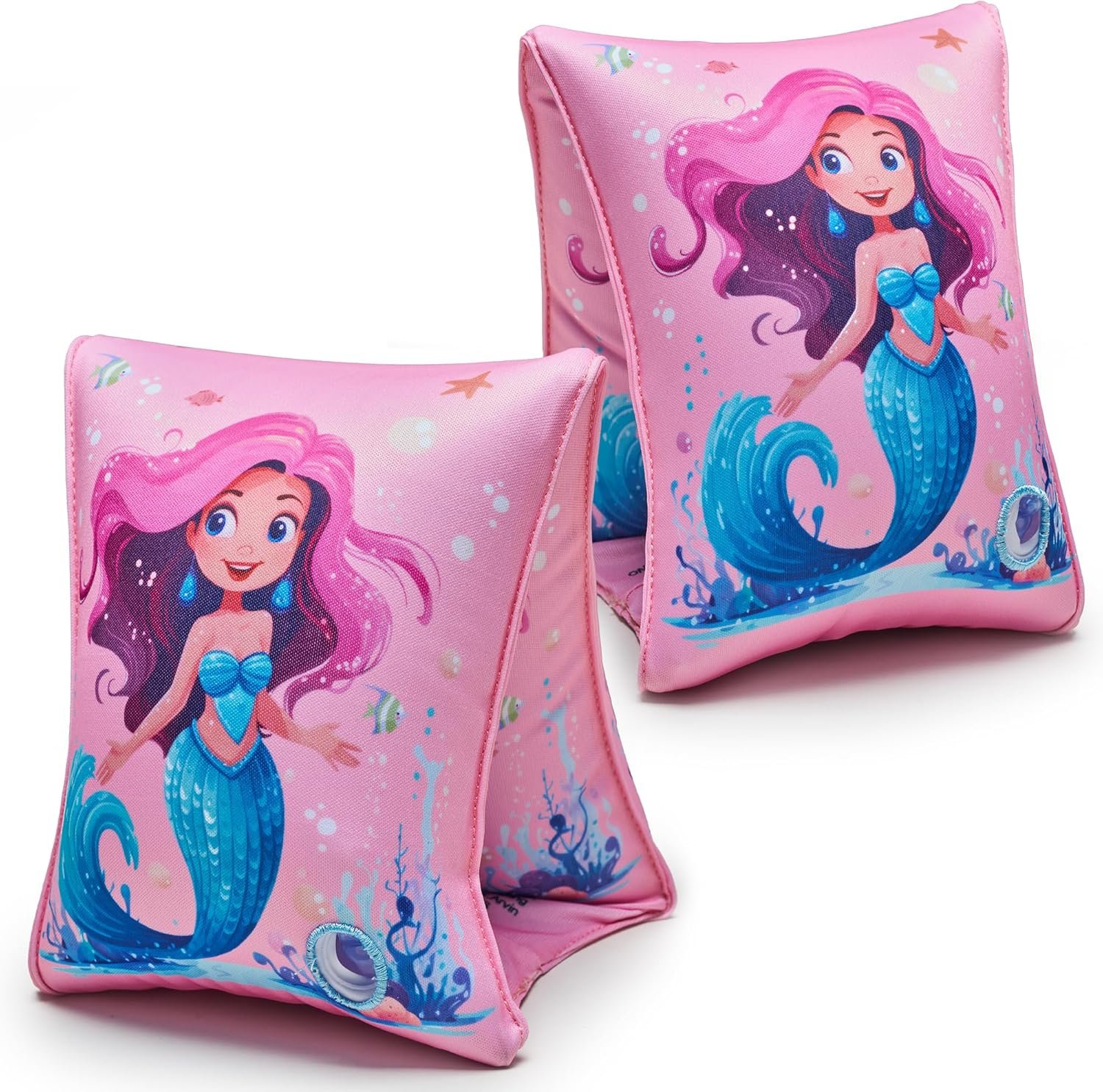 Arm Floaties for Kids, 2 Pack Inflatable Pool Floaties, Soft Fabric-Covered Arm Bands for Toddlers 3-5-6-12 Years, Swimming Floater Sleeves for Children, Pink