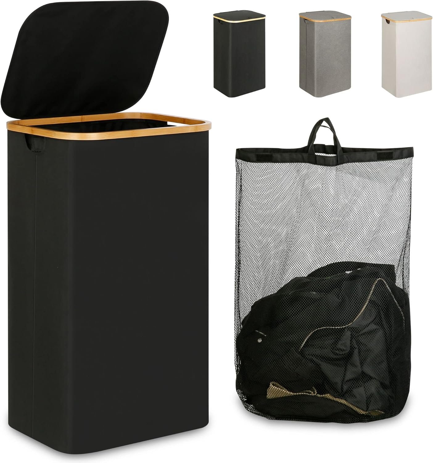 iEGrow Laundry Hamper with Lid, 110L Large Laundry Hamper with Handle and Lid, Collapsible Clothes Basket Organizer with Removable Inner Bag for Clothes Toys Towels – Black