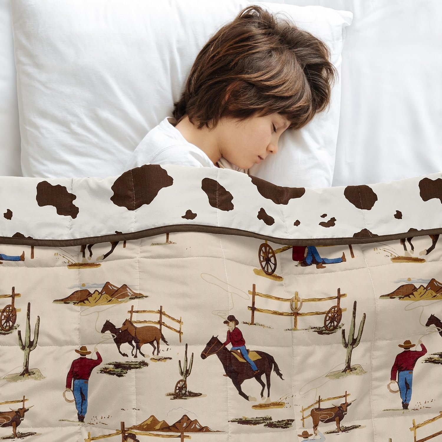 Sweet Jojo Designs Weighted Blanket Kids (Brown Western Cowboy) for Boys, Small Size Throw Lap Pad Washable 5 pounds (Cow Print and Wild West, Southern Charm, Country, South, Horse, Cows, Animal)