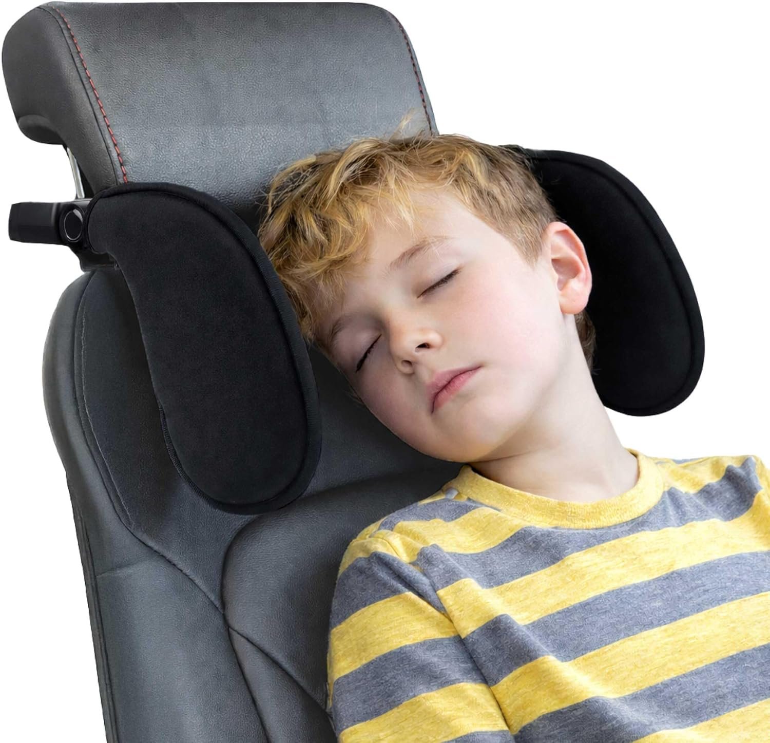 Adjustable Car Headrest Pillow, Road Pal Neck Support, Memory Foam U-Shaped Travel Sleeping Pillow for Kids & Adults, Head Neck Support for Car Seat Head Rest with Poles, Black