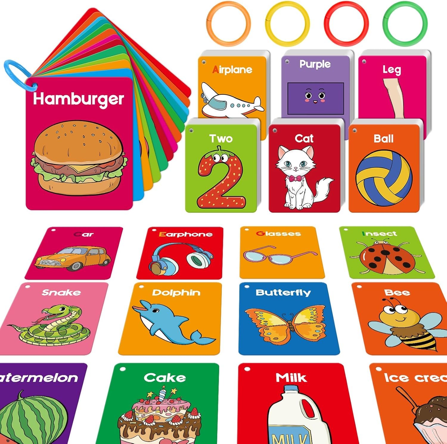 Toddler Flash Cards Baby Cognitive Flashcards for Kids, Alphabet, Animals, Numbers, Shapes Colors, First Words, Body Parts, Foods, Educational Toys Preschool Kindergarten Learning Activities