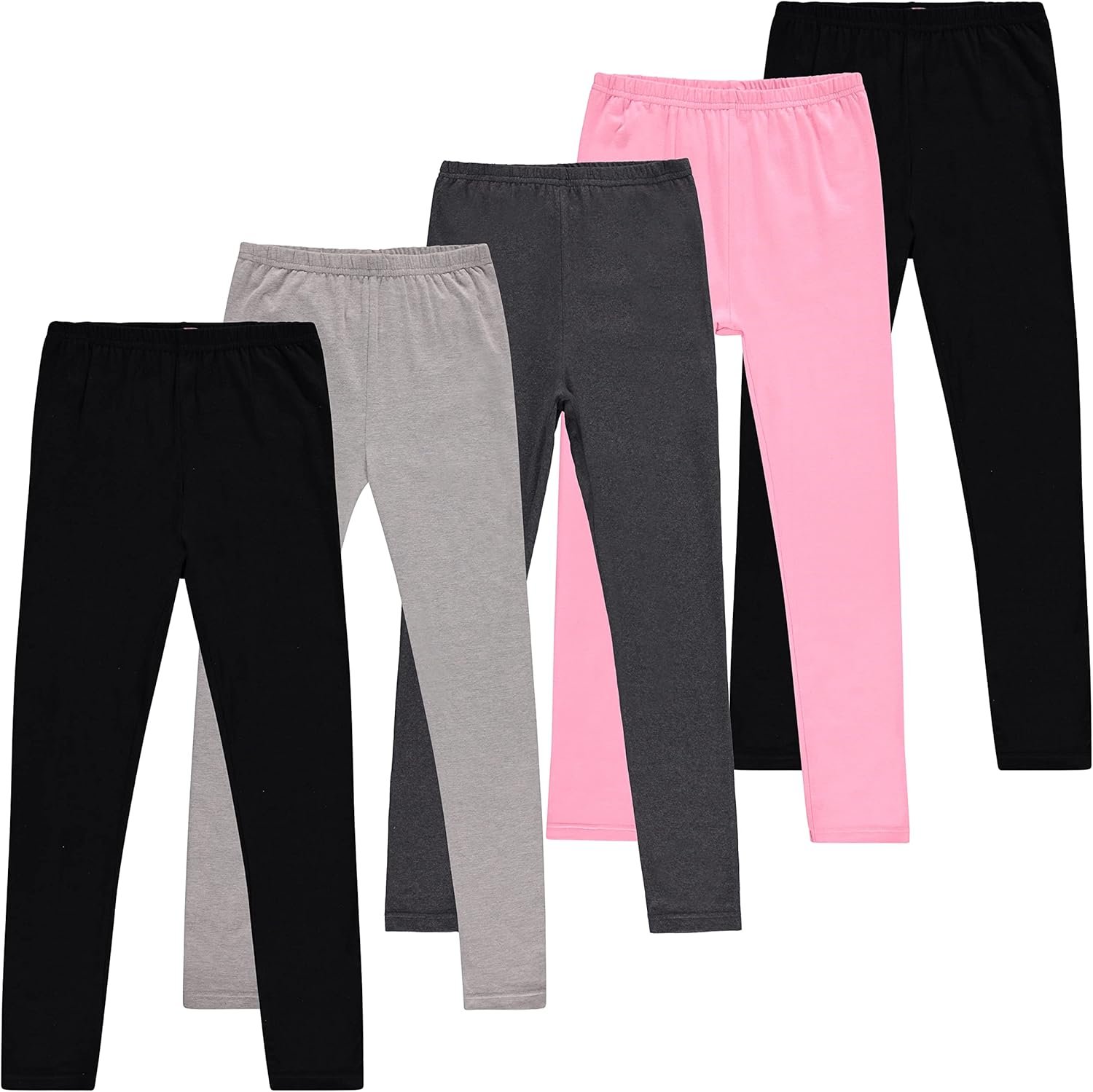 Toddler and Big Girls Leggings, Black Cotton Spandex Stretch Pants – Kids Dance Clothing, Yoga and Ballet Tights, 5-Pack