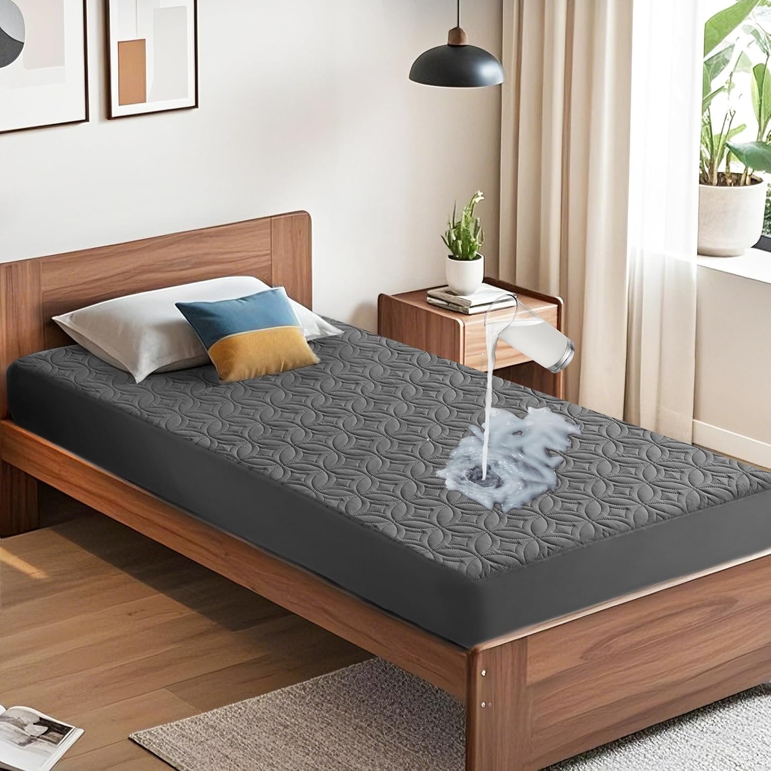 BEDLORE Waterproof Mattress Protector, Twin Size Mattress Pad with Deep Pocket 6″-15″ Depth, Soft Breathable Dirt-Proof Single Bed Mattress Cover for Bedroom, Dorm Room (Gray)