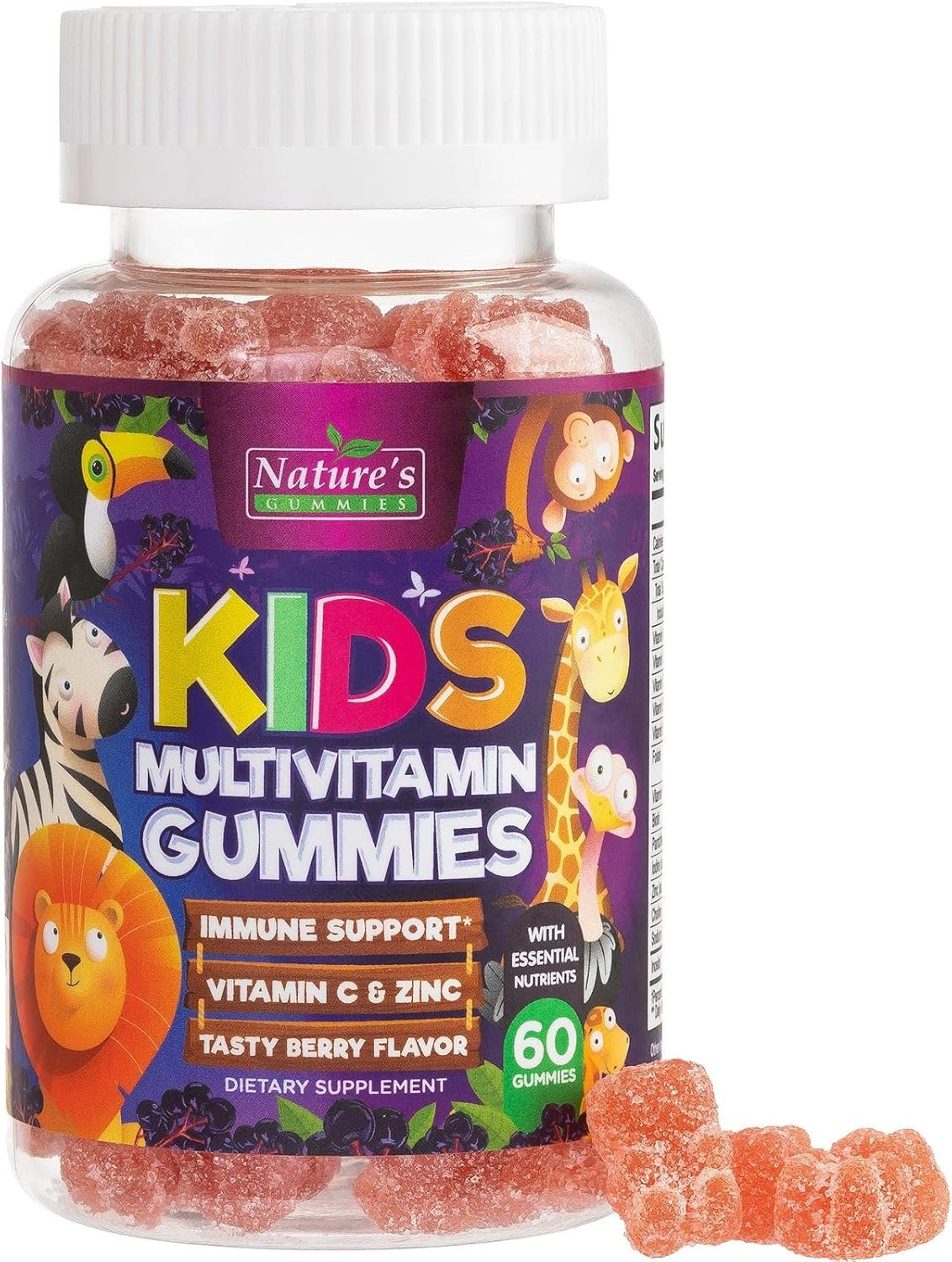 Multivitamin for Kids – Complete Daily Children’s Multi Vitamin Gummy Chew with Vitamin D, B Vitamins, Zinc & More – Energy, Memory Focus & Immune Health Support – Natural Berry Flavor – 60 Gummies