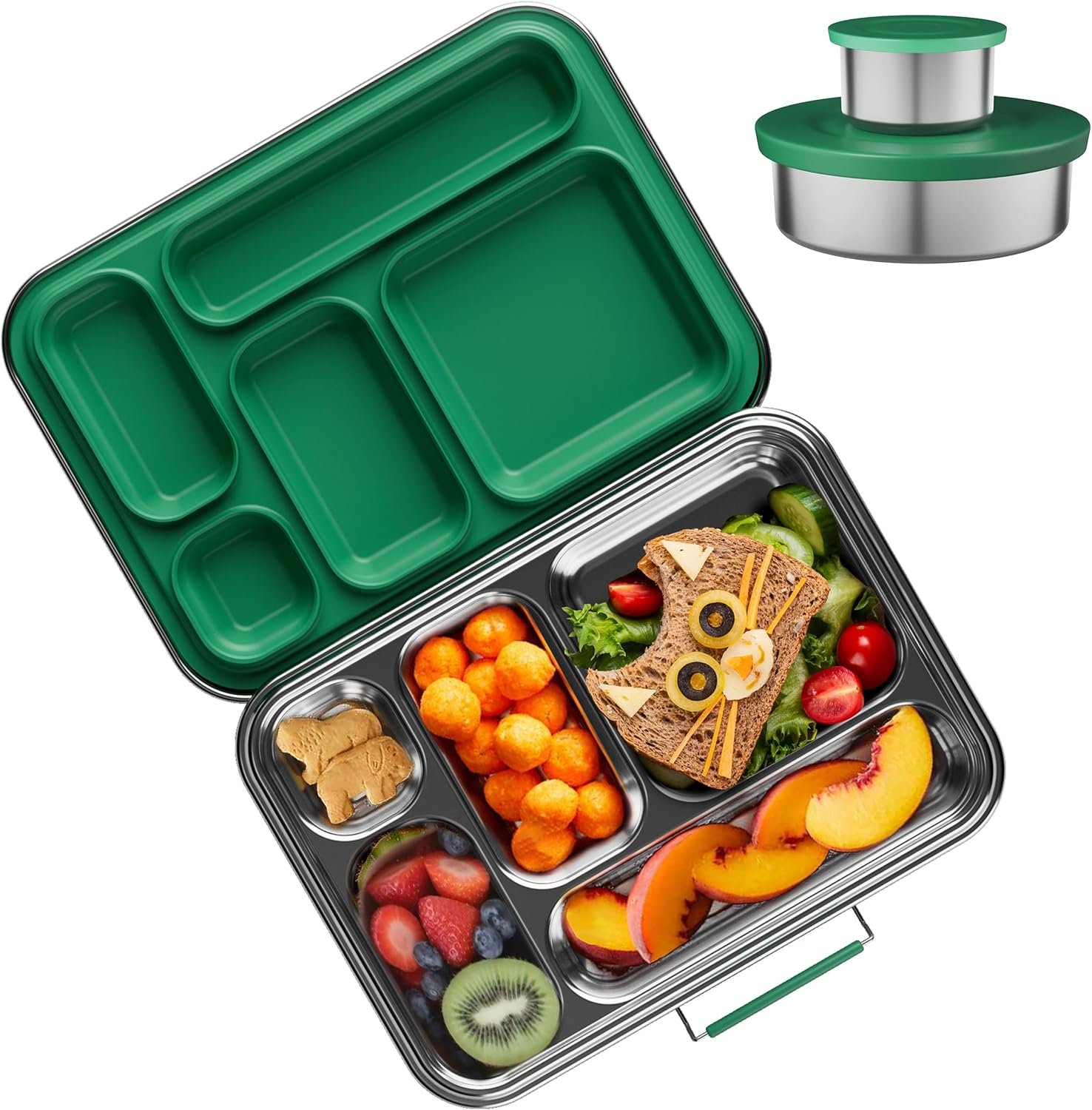 AOHEA Stainless Steel Bento Box Kids, Kids Metal Bento Lunch Box BPA Free Lunch Box Containers 304 Stainless Steel Bento Box for School and Office(Green)