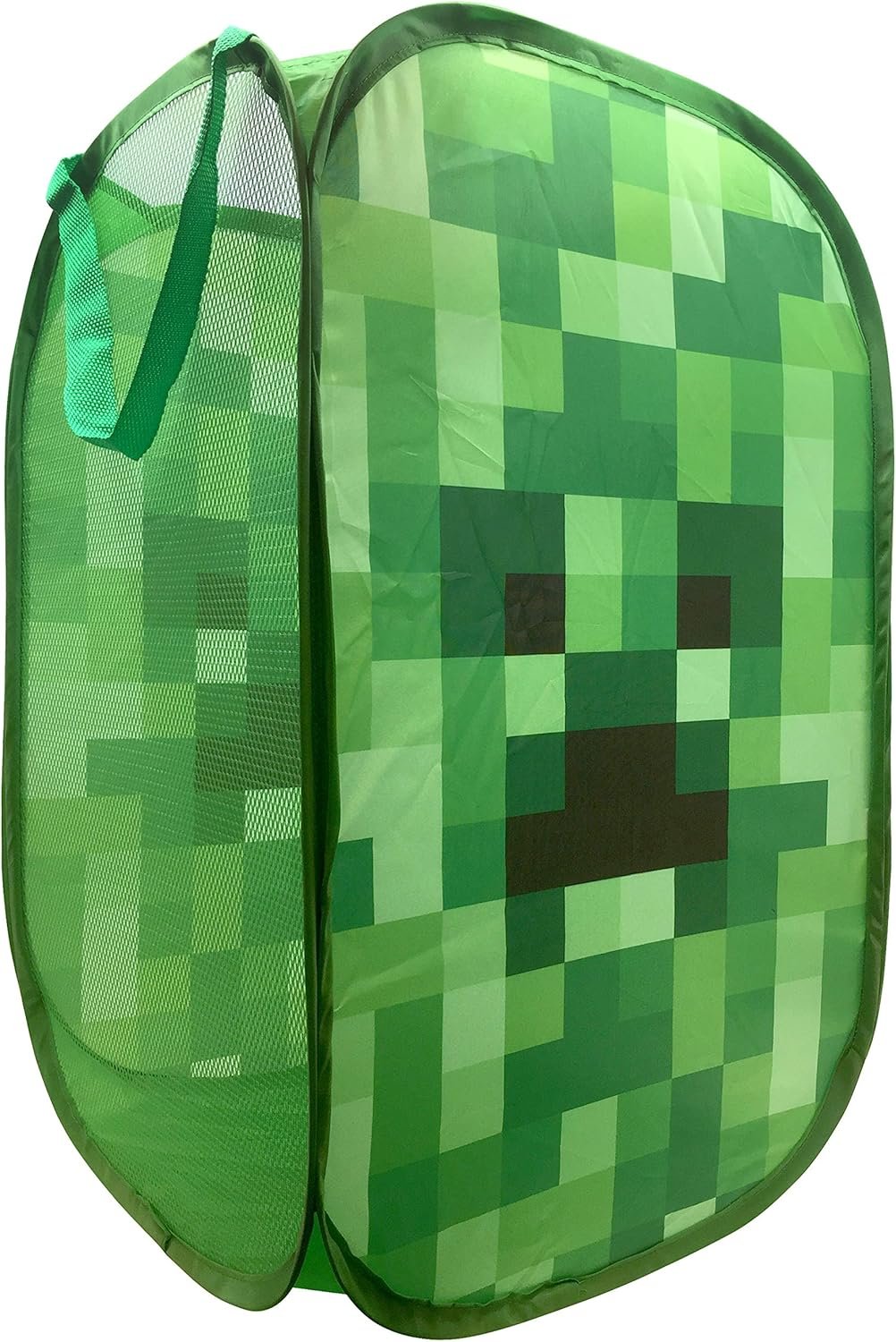 Jay Franco Minecraft Creeper Pop Up Hamper – Mesh Laundry Basket/Bag with Durable Handles, 22″ x 14″