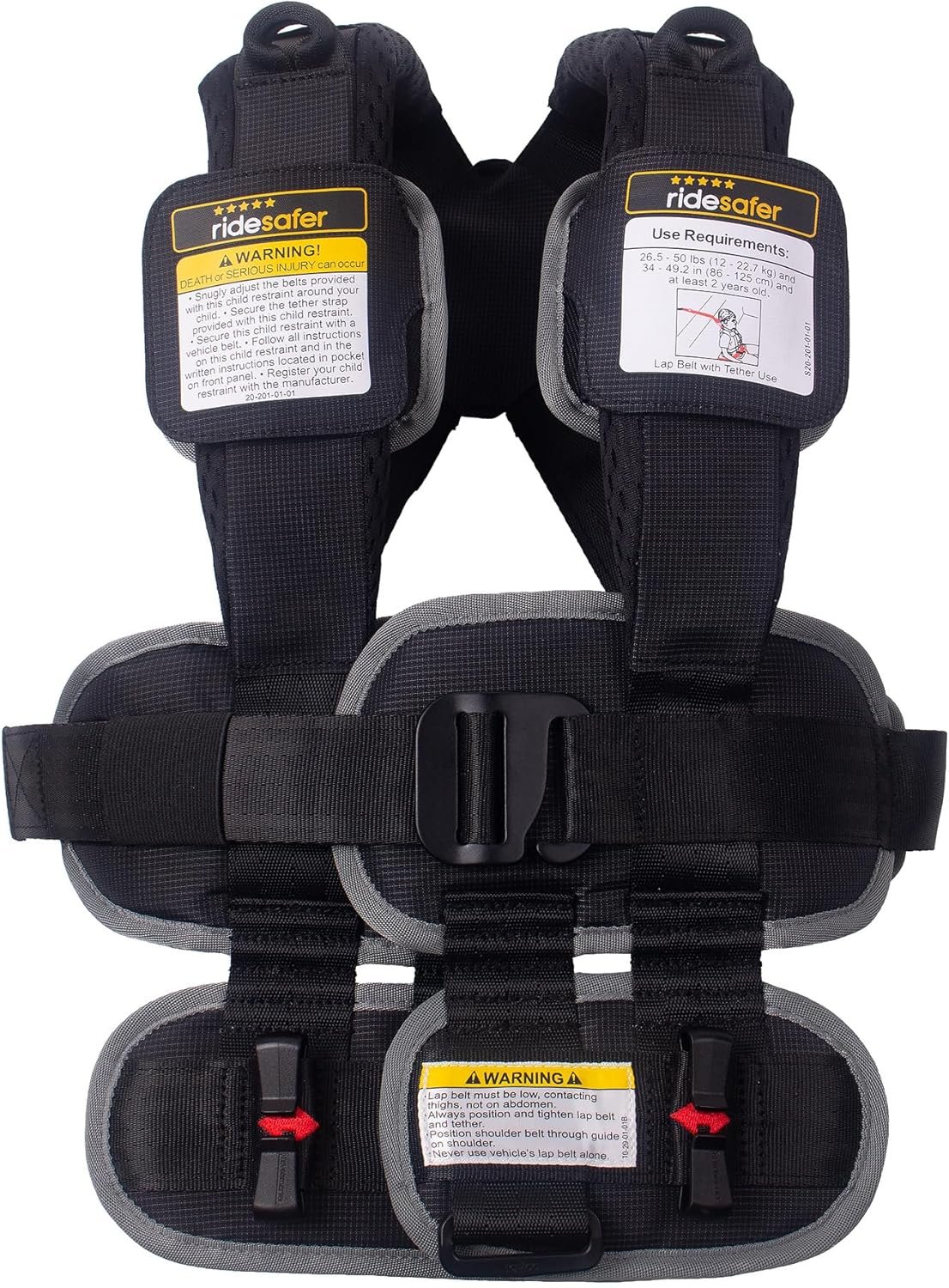 RideSafer Travel Vest Gen 6 – Small (26.5-50 lbs) – Black – Lightweight Portable Child Safety Car Seat for Travel, Rental Cars, Rideshares