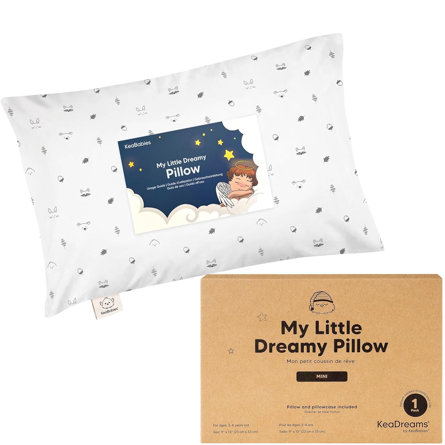Mini Toddler Pillow with Pillowcase – 9×13 My Little Dreamy Travel Kids Pillow for Sleeping, Toddler Bed, Small, Tiny, Organic Cotton Pillowcase, Soft & Breathable, Kids 2-4 Years Old (Acorn)