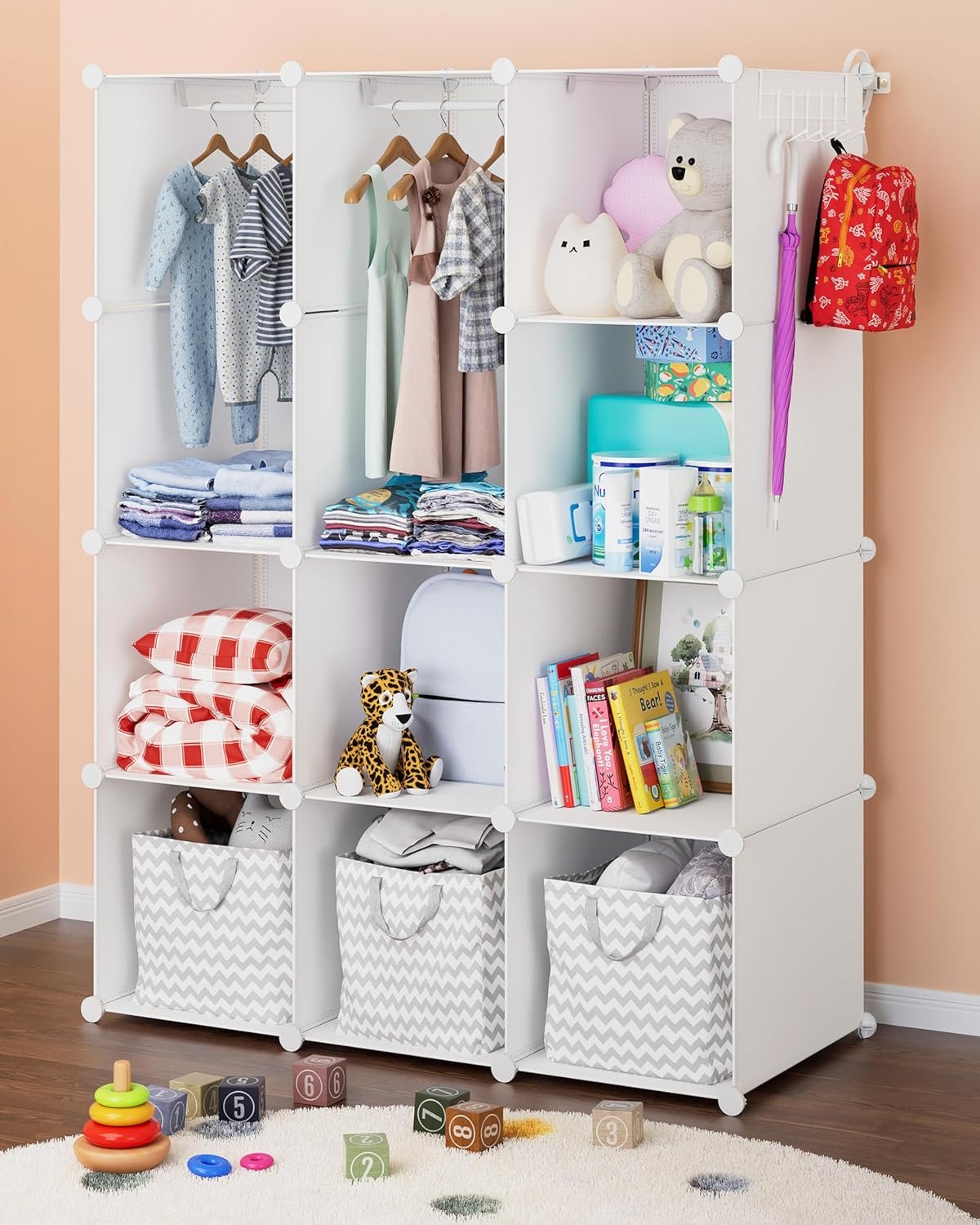 CUBEDIY Baby Closet Organizer for Nursery: Durable Baby Wardrobe for Closet – Customizable Baby Dresser Amoire Shelves – Waterproof Shelf Clothes Organizer w/Wall Fixation (White) | Durable, for Closet, Customizable, Amoire Shelves, Waterproof, Wall Fixation