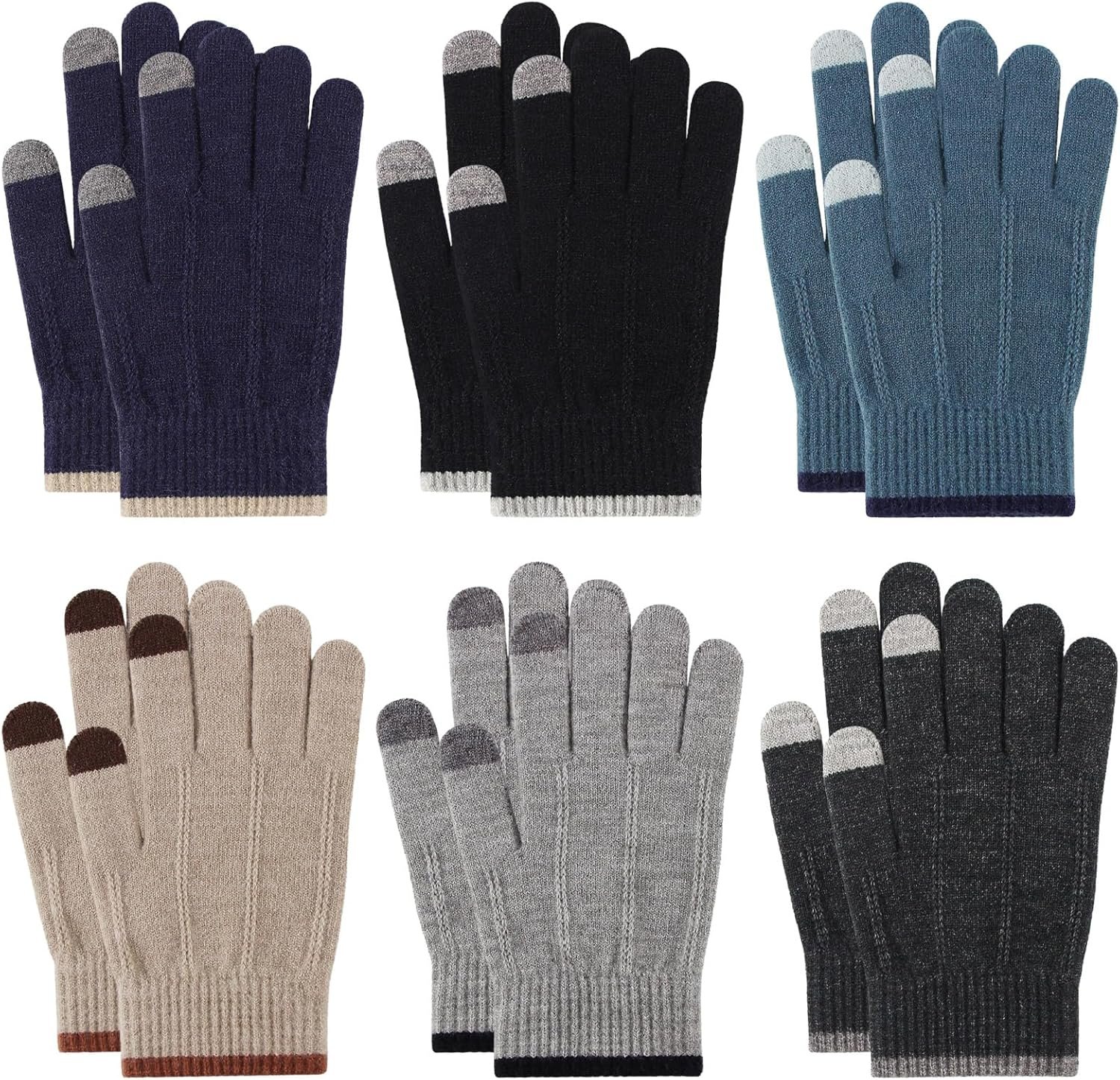 6 Pairs Kids Gloves Full Fingers Knit Gloves Children Stretchy Winter Warm Mittens for Boys