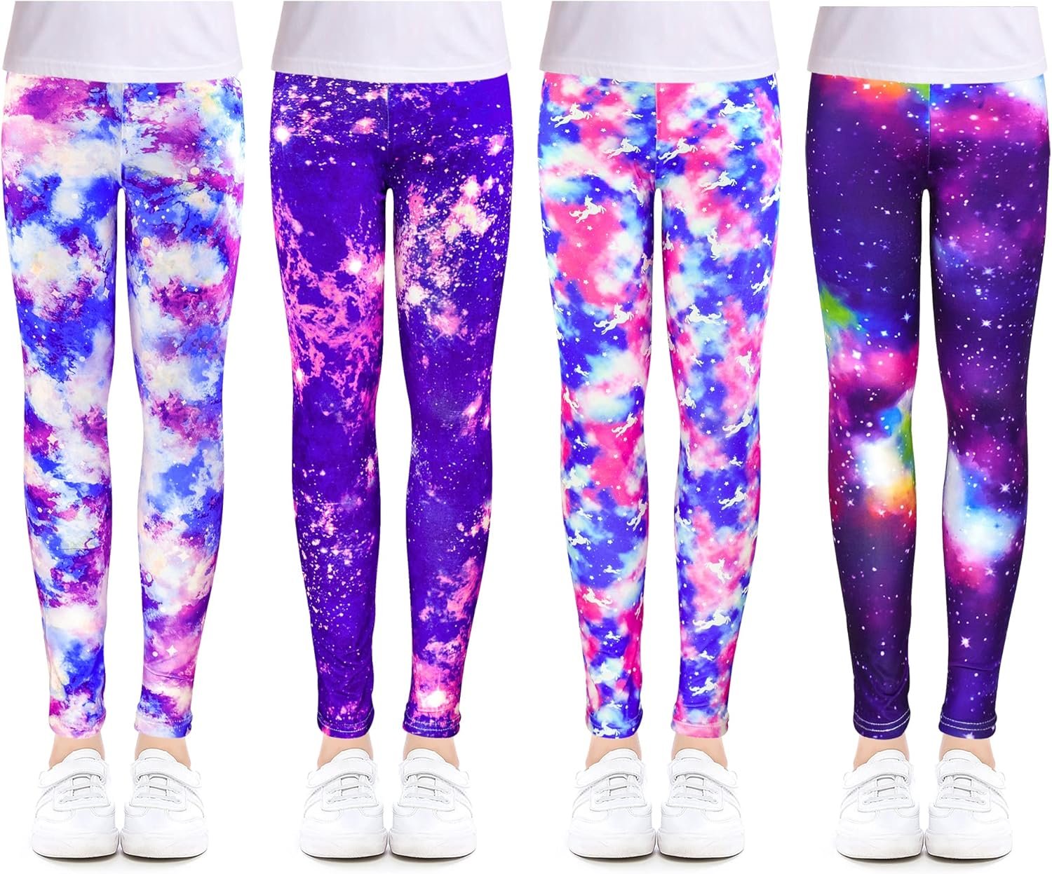 Slaixiu 4 Pack Leggings for Girls – Soft & Comfortable Ankle Length Printed Leggings for Kids (3T to 12 Years)