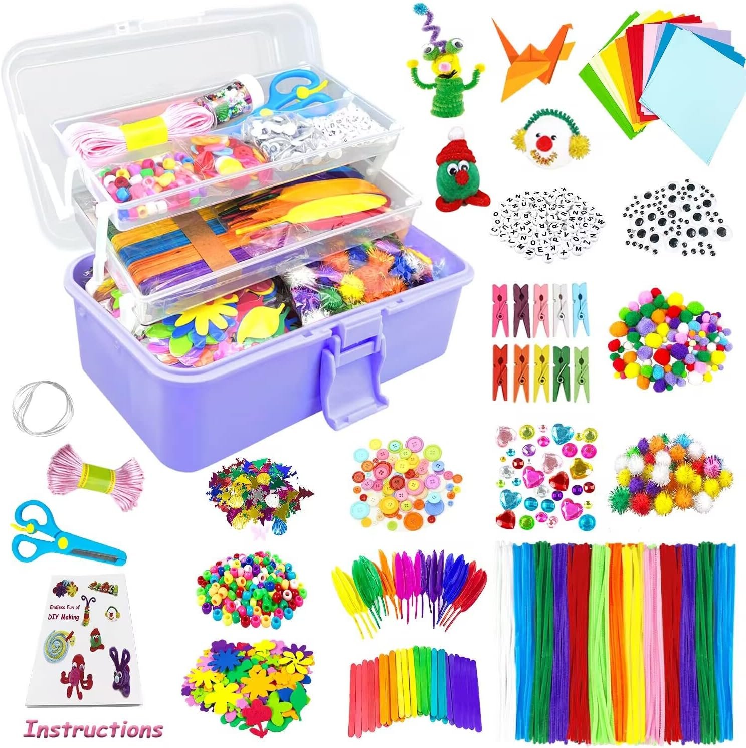 VLUSSO Arts and Crafts Supplies for Kids DIY Craft Kits Art Supplies Materials Kids Crafts Set with Pipe Cleaners Craft Box Preschool Homeschool Toys Gift for Boys and Girls Age 4 5 6 7 8