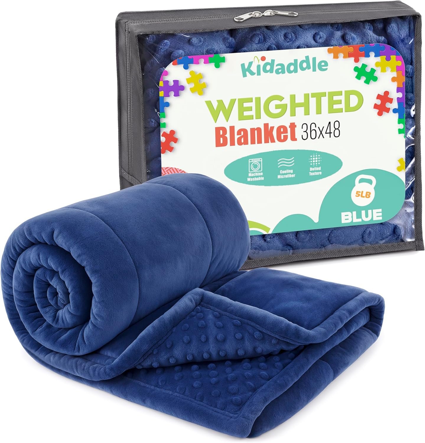 XL Weighted Blanket for Kids 5lb (Blue) 36×48 Inch, Plush Minky Kids Blanket with Travel Bag, Blanket for Ages 4 to 10