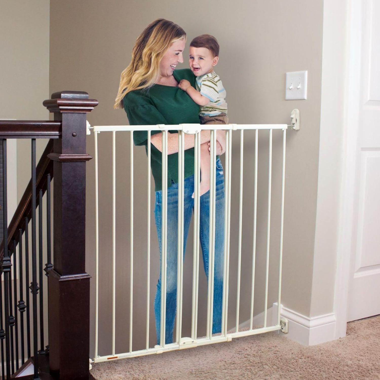 Toddleroo by North States – Tall Easy Swing & Lock Baby Gate Series 2: Hardware Mounted Metal Safety Gate for Stairs & Doorways – Adjustable 28.68 to 47.85 Inches Wide – 36 Inches Tall – Ivory