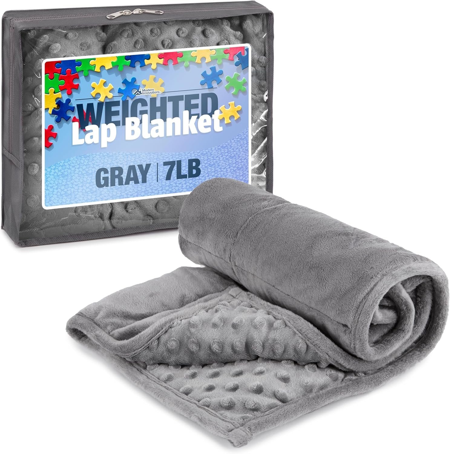 Kidaddle 7lb Weighted Blanket (Grey) 19×22 Inch– Plush Minky Lap Pad with Sensory Support for Autism or ADHD, Giftable Weighted Blanket with Travel Bag