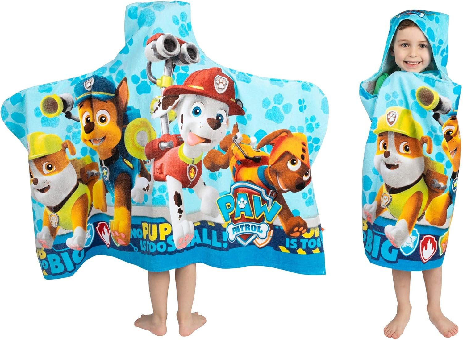 Paw Patrol Blue Bath/Pool/Beach Soft Cotton Terry Hooded Towel Wrap, 24″ x 50″, By Franco Kids