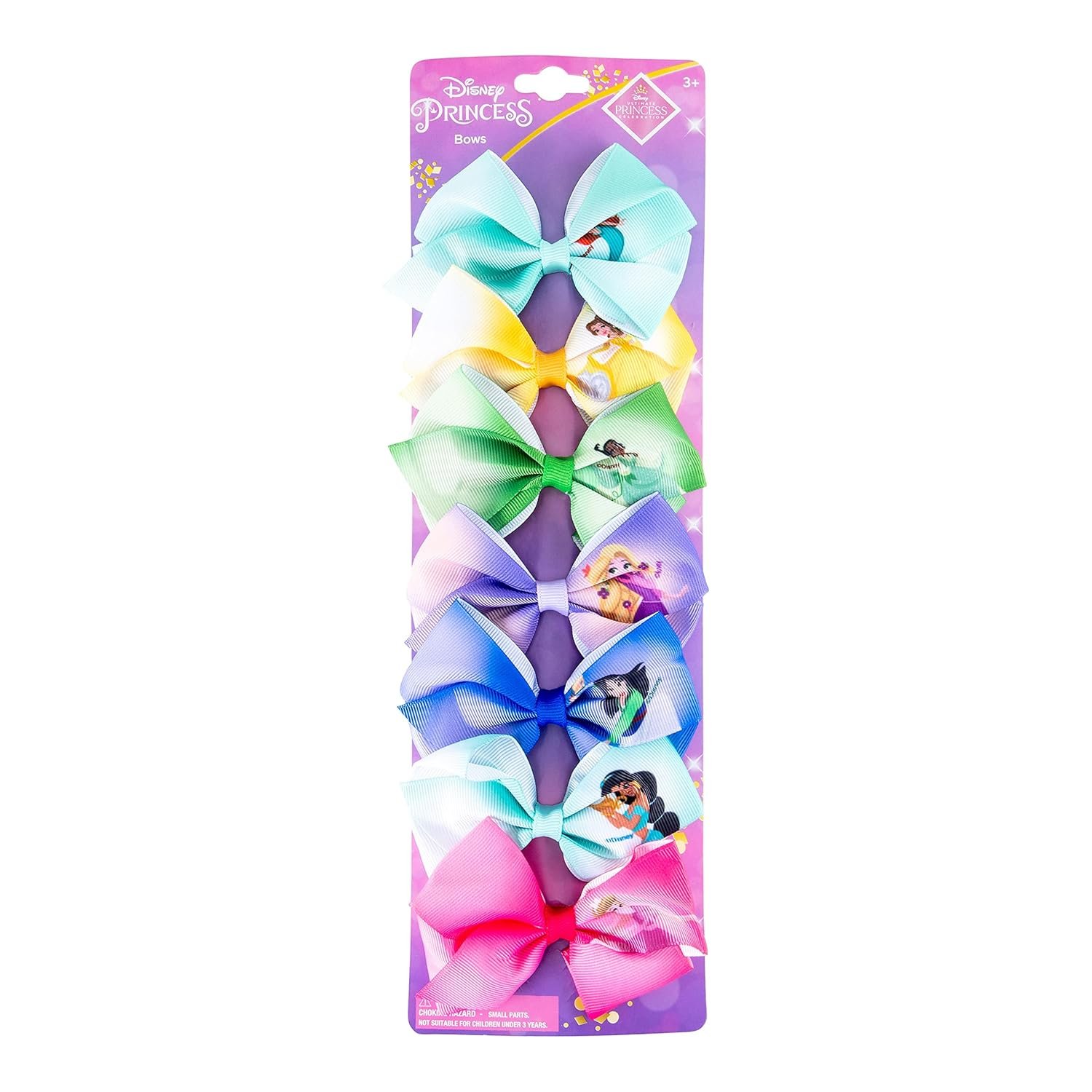 Disney Princess – Girls Hair Accessories Gift Set – Kids Hair Bows – 7 Pcs 4 Inch Bundle – Different Princess on Each Clip – Alligator Clip Ages 3+