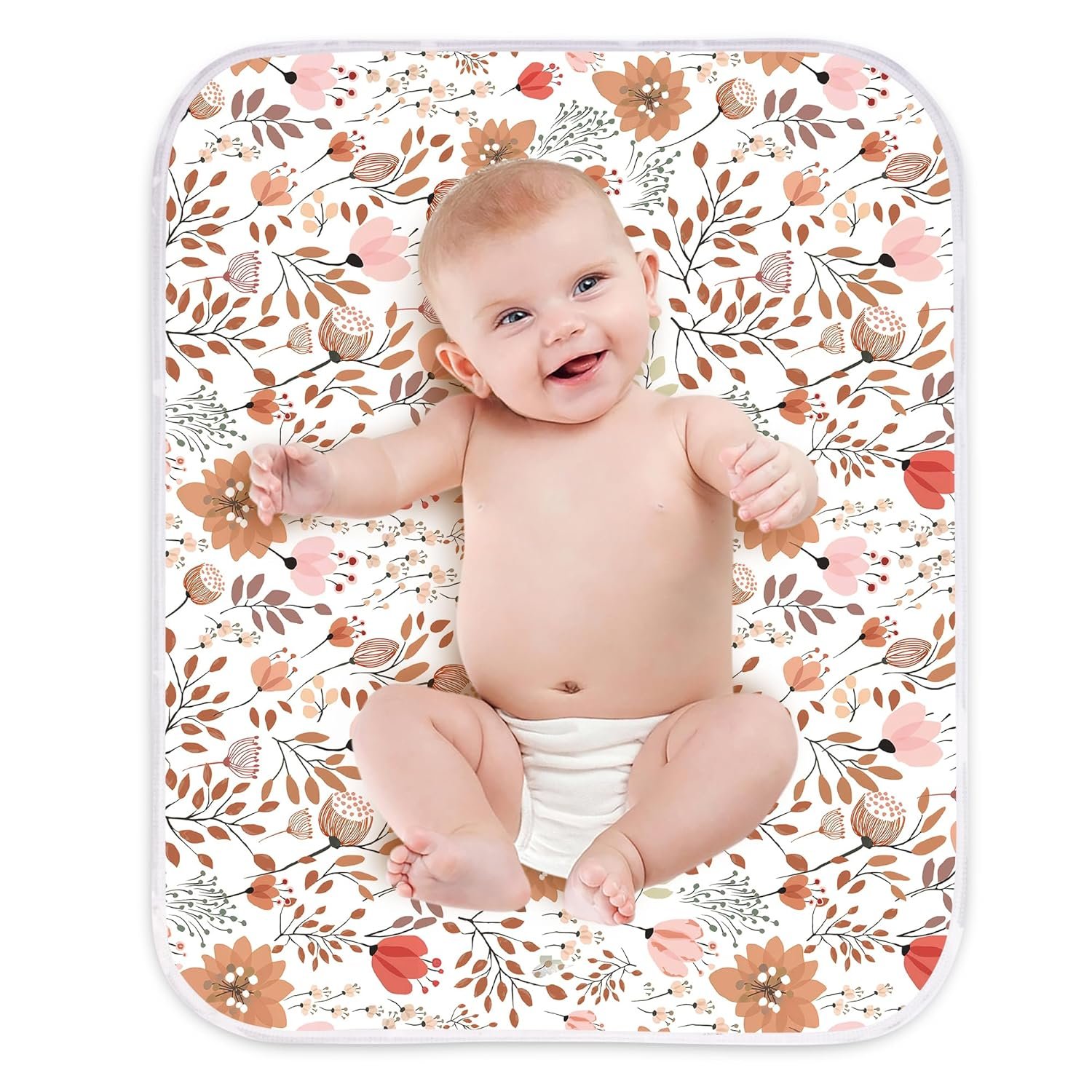 Baby Changing Pad, Diaper Changing Mat for Dresser, Changing Table, Travel, 100% Cotton Surface, Breathable & Waterproof, Shower Gift for Newborn Girls, Extra Large 24″ x 30″ Pink Flower