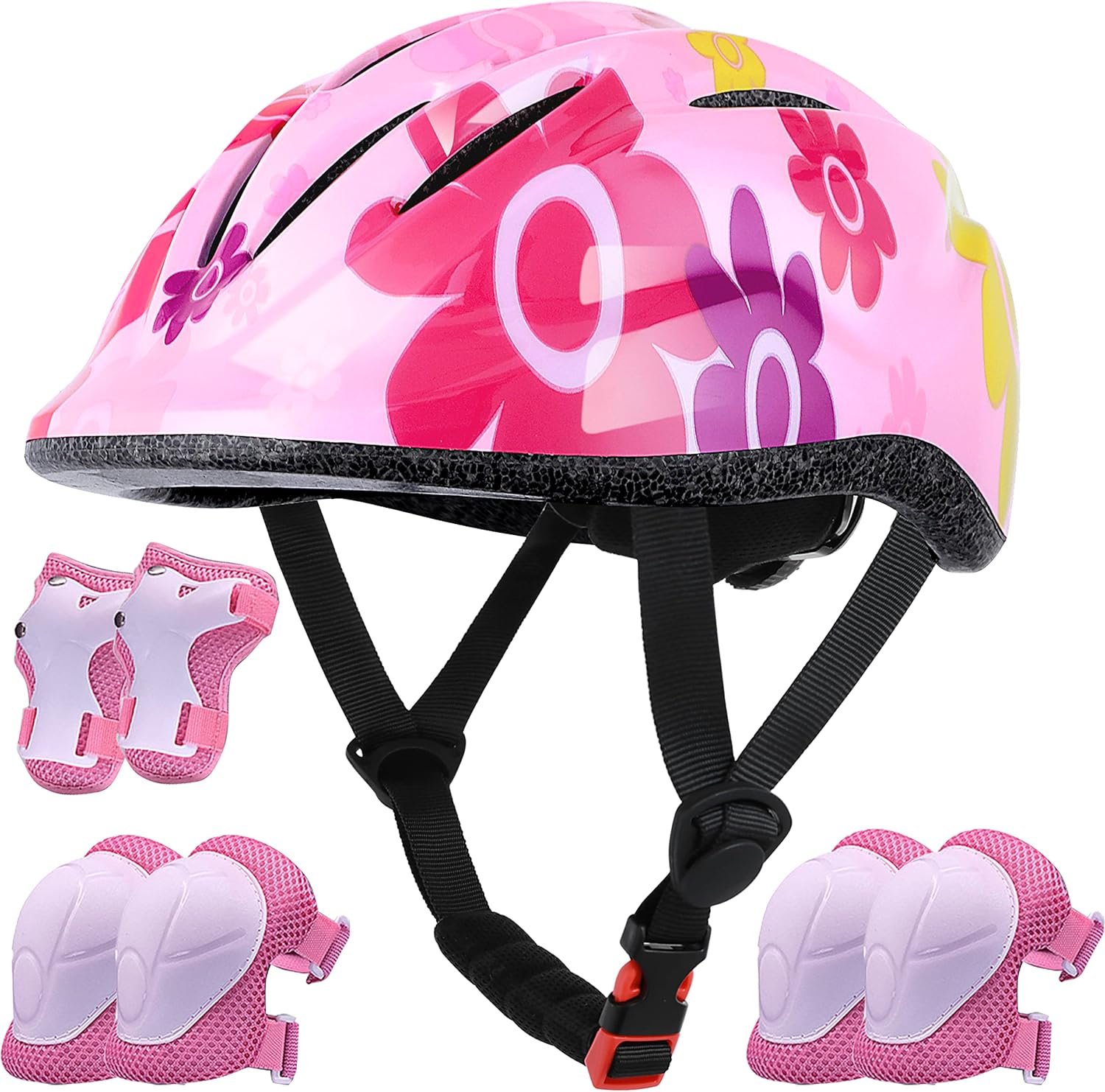 Lamsion Kids Helmet Adjustable with Sports Protective Gear Set Knee Elbow Wrist Pads for Toddler Ages 3 to 8 Years Old Boys Girls Cycling Skating Scooter Helmet