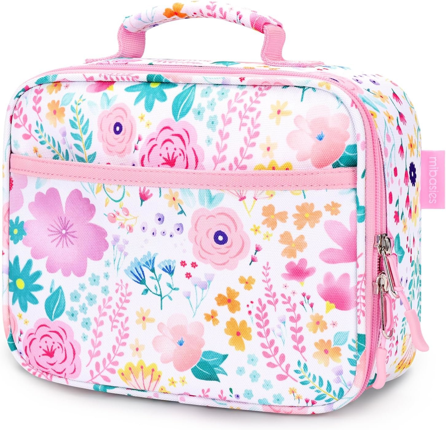 mibasies Kids Lunch Box for Girls Toddler, Insulated and Reusable Lunch Bag for School, Flower Pink