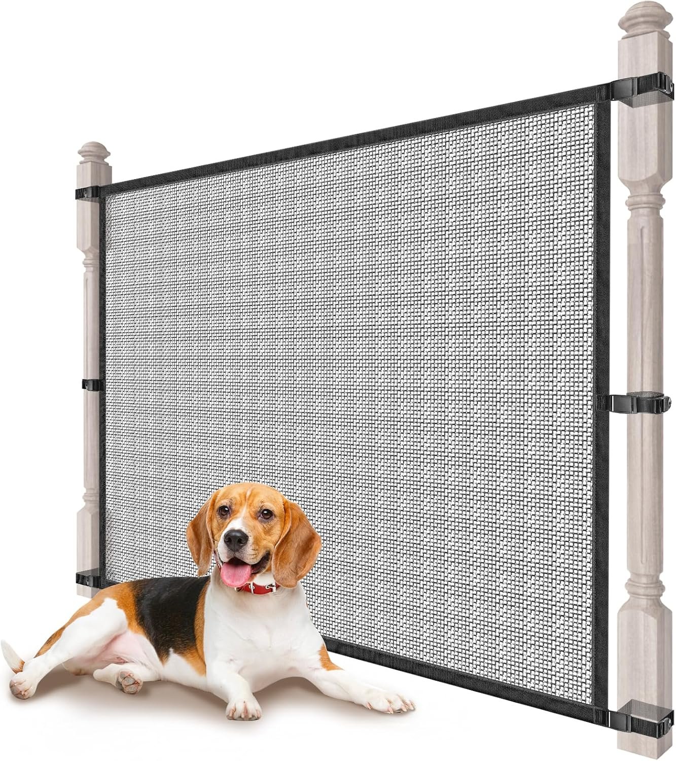 Dog Pet Mesh Gate Stairs – Baby Safety Barrier Gates for Stairway – No Drilling Puppy Gates for Indoor – Banister to Banister Baby Gates for Stairs
