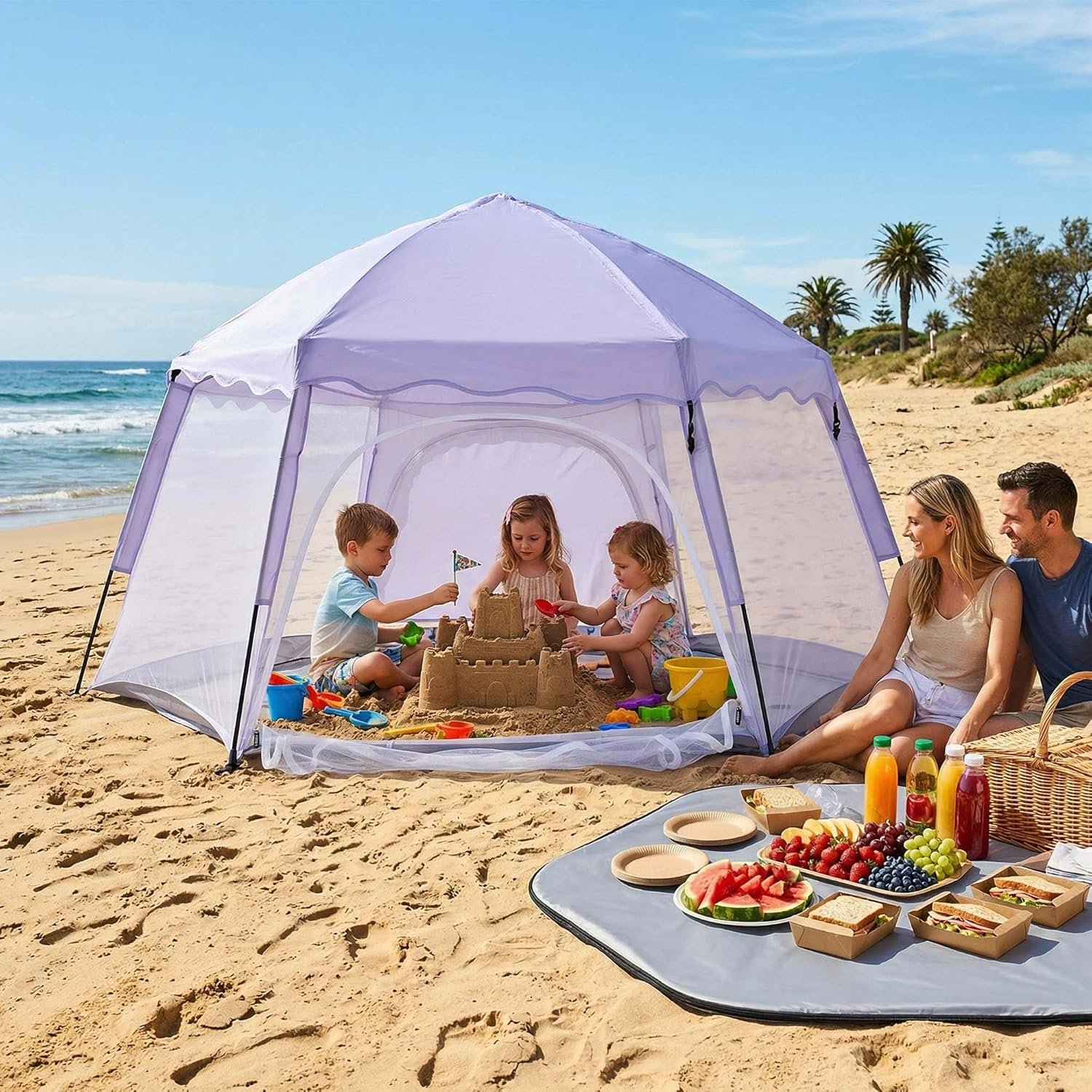 Porayhut Large Pop Up Play Tent for Kids, 78″ Instant Toddler Playhouse with Removable Floor & UV50+ Sun Shade, 360° Mesh Mosquito-Free Tent for Indoor Outdoor Beach Backyard, Fits 4 Kids