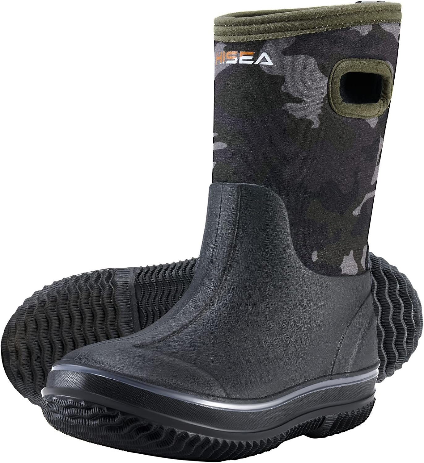 HISEA Kids Rain Boots for Boys Girls, Waterproof Insulated Rubber Neoprene Boots, Seamless Outdoor Boot with Handles Rainboots All Weather Mud Boots for Rain Water Snow and Winter (Little Kid/Big Kid)