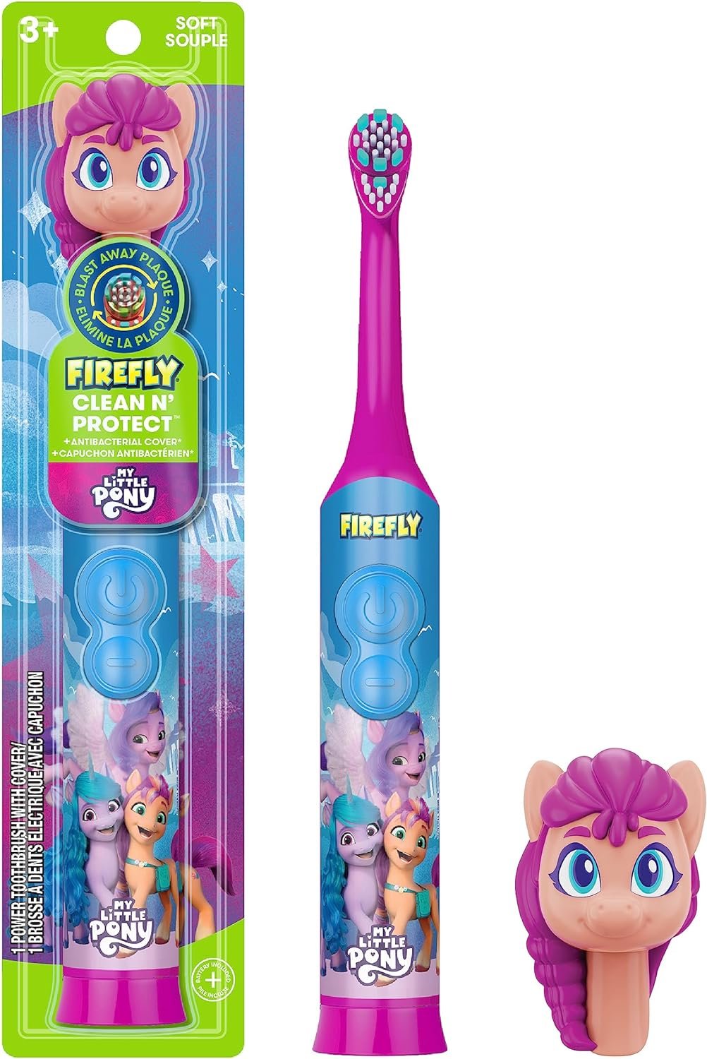 Firefly Clean N’ Protect My Little Pony Power Toothbrush with 3D Character Cover, Soft Bristles, Battery Included, Ages 3+