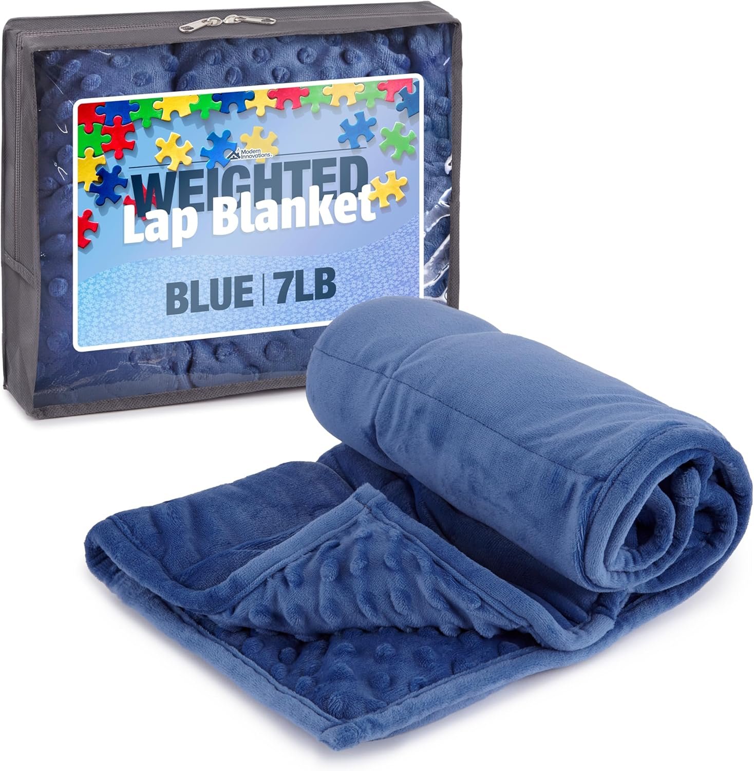 Kidaddle 7lb Weighted Blanket for Kids (Blue) 19×22 Inch, Plush Minky Weighted Lap Pad with Travel Bag