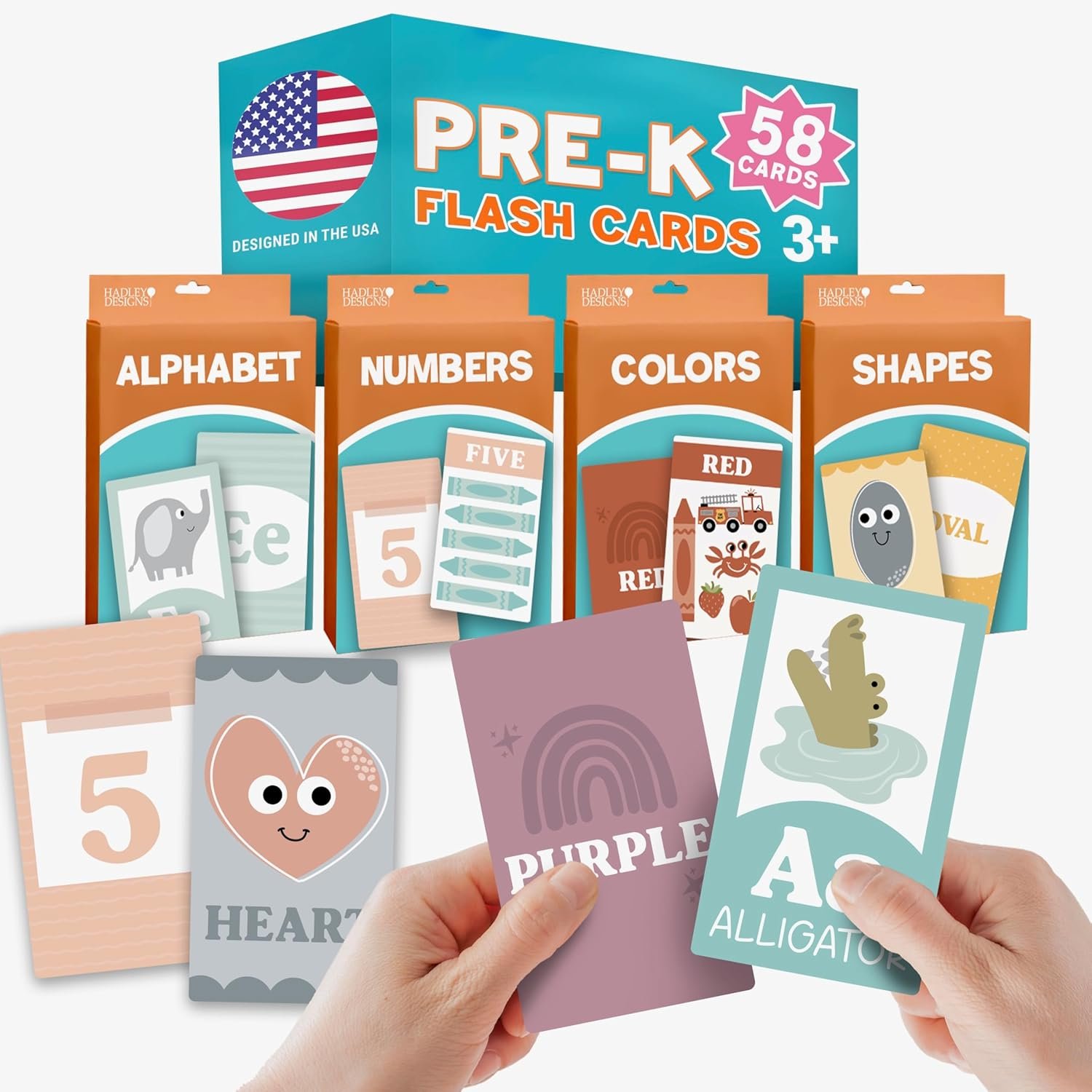 Hadley Designs Alphabet Flash Cards for Toddlers 1-3 – Preschool Learning Activities, Number Color Shapes & ABC Flash Cards for Toddlers 1-3, Daycare Essentials, Homeschool Supplies, Kids Easter Gifts