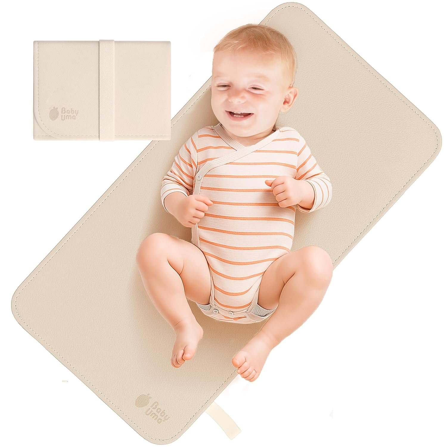 Baby Uma Vegan Leather Baby Changing Mat – Waterproof & Wipeable Changing Pad, XL for Growing Babies, Non-Toxic, Lead-Free & Phthalate-Free, Folds up for Easy Transport, 30″ x 16″ (Ivory)