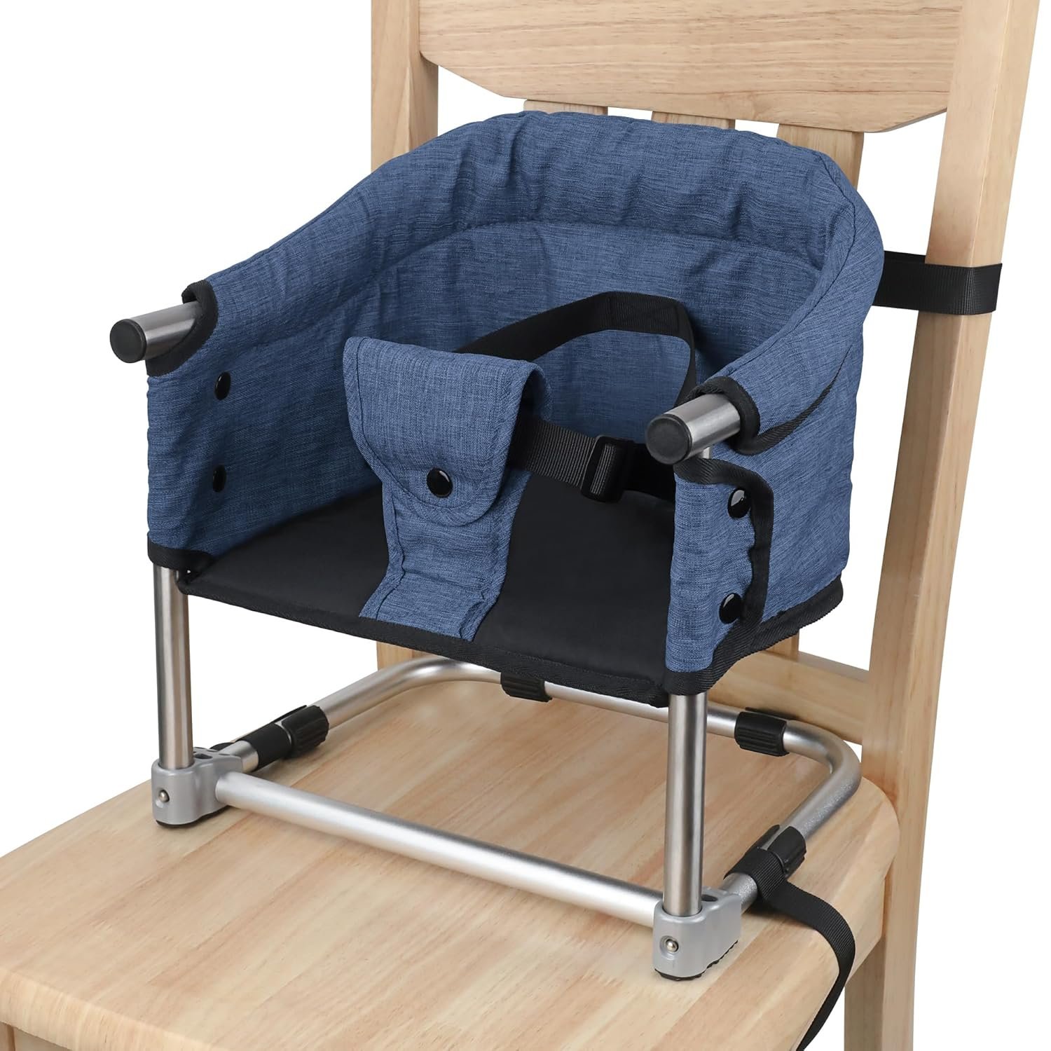 Booster Seat for Dining Table, 3-in-1 Portable Toddler Booster Chair with Safety Buckle, Height Adjustable & Foldable Baby Feeding Seat, Travel High Chair with Storage Pocket – Navy Blue