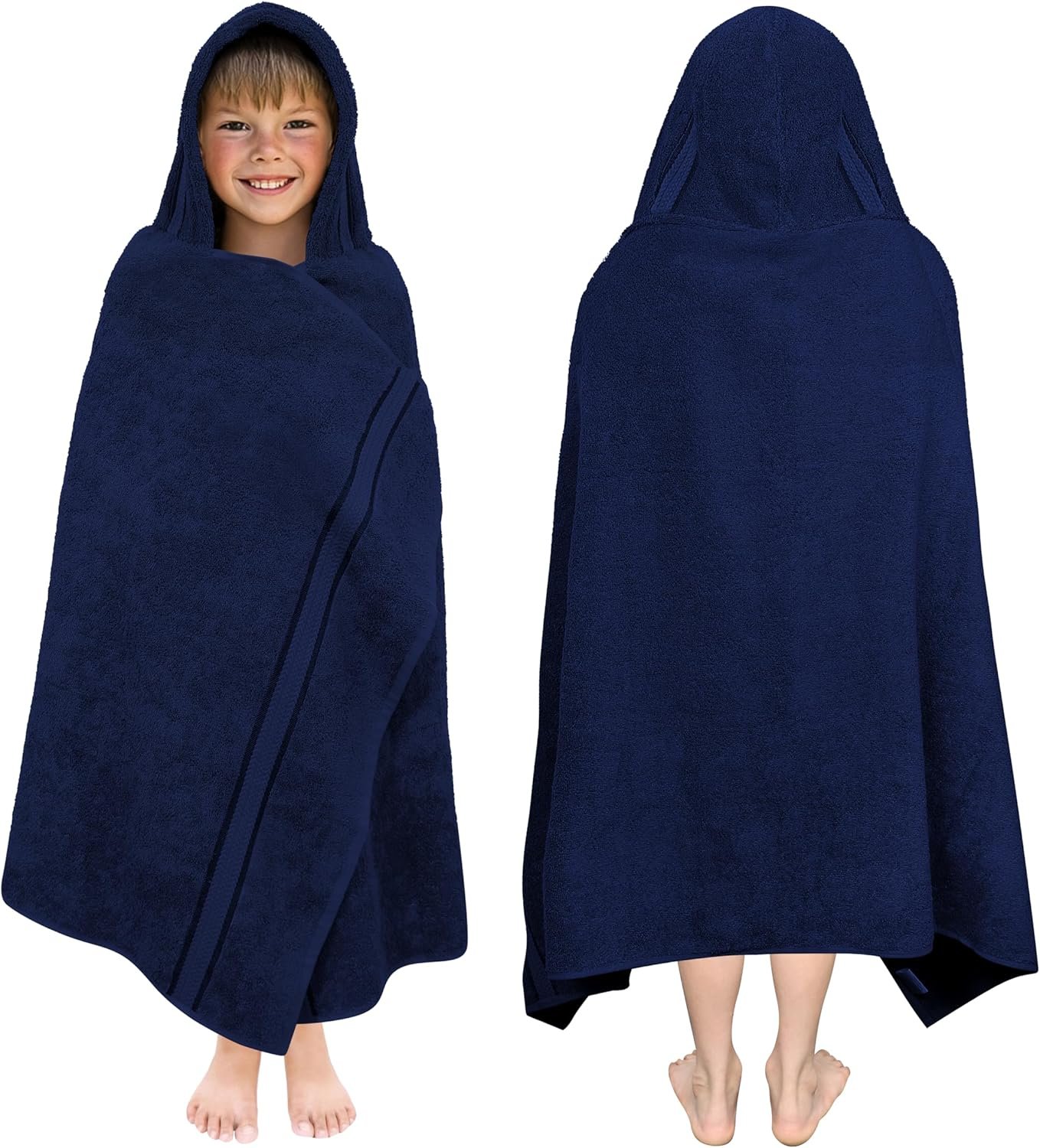 ORIGINAL KIDS Hooded Bath Towel Wrap – Ultra Soft 100% Cotton Terry Large Oversized Hooded Kids Towel with Border – Toddler Big Kid Shower Pool Beach Towel – Soft Absorbent Quick Dry – 30 x 54 – Navy