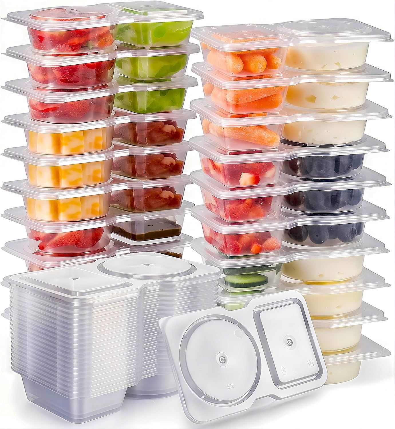 Reusable Snack Containers with Lids: Snack Pack Containers 20Pcs – Snackle Box Container Portion Control – Meal Prep Containers – Double Compartment Snack Containers for Travel – Camping Essentials
