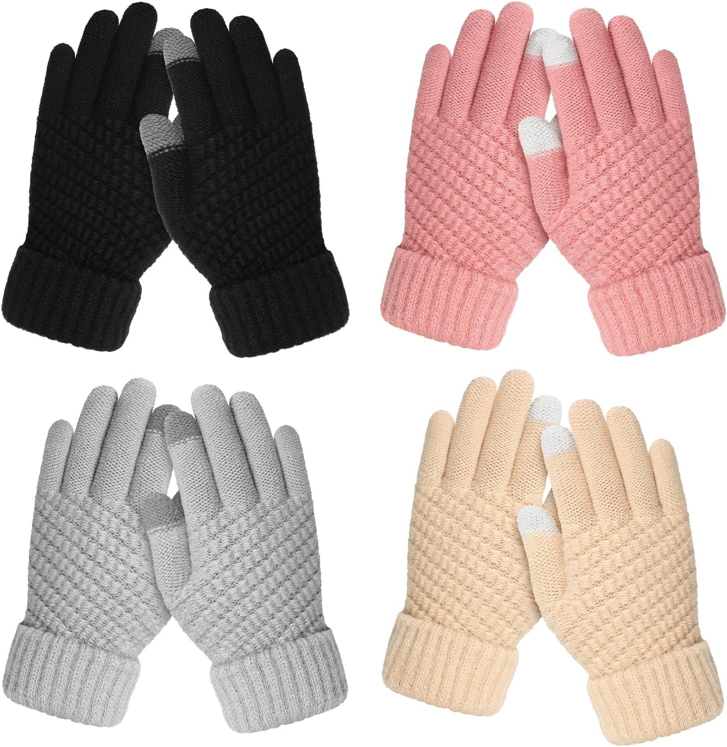 Clothclose 4 Pairs Kids Winter Gloves for Boys Girls, Warm Winter Glove for Kids, Knit Toddler Kid Gloves, Soft Kid Mittens