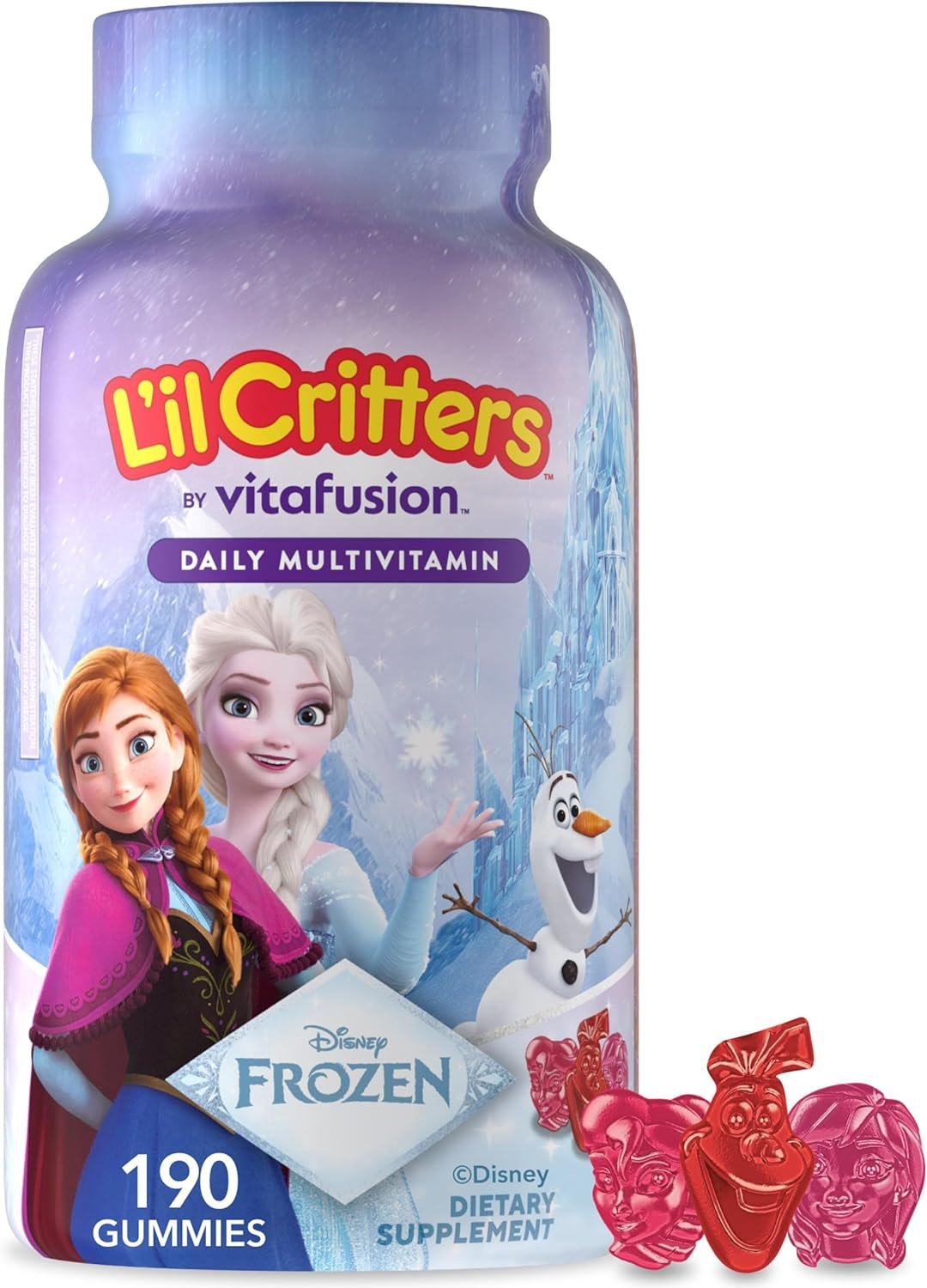 L’il Critters Frozen Daily Kids Multivitamin Gummies Assorted Berry Flavors for Ages 2+ Toddlers and Kids, Disney Multivitamin Gummies with 11 Essential Nutrients, 95-190 Day Supply, 190 ct