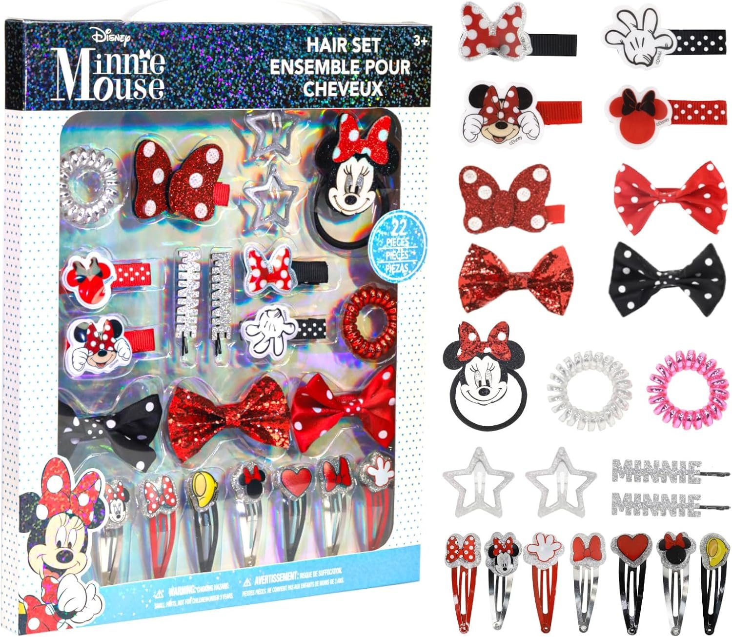 Disney Minnie Mouse Hair Accessories Set for Kids, Perfect for Parties, Sleepovers and Makeovers, Ages 3+, By Townley Girl