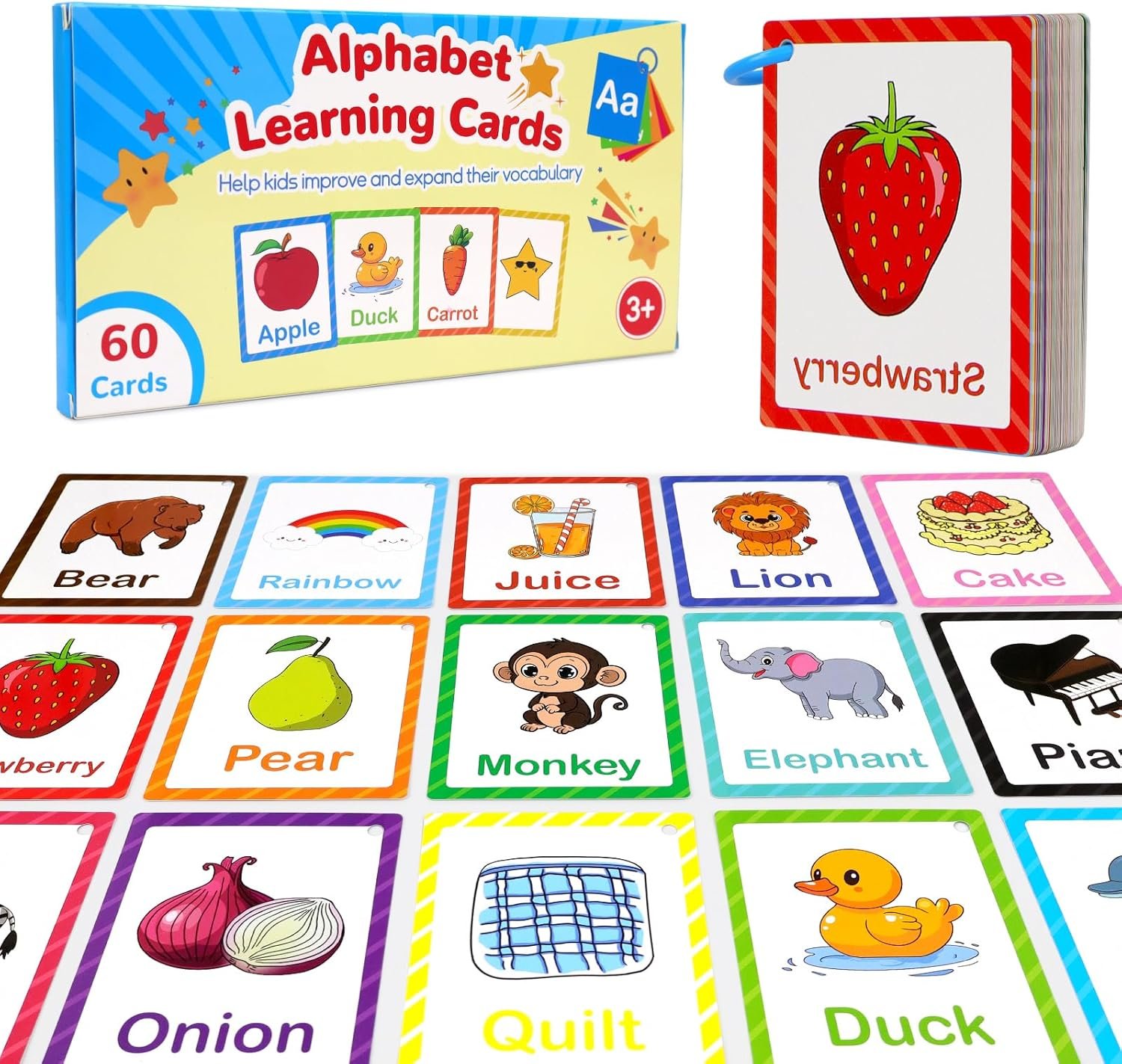 Toddler Learning Flash Cards, 60 PCS Double Sides Flashcards for Alphabets, Numbers, Colors, Shapes, Sight Words, Baby Cognitive Flashcards for Kids, Preschool Kindergarten Learning Activities