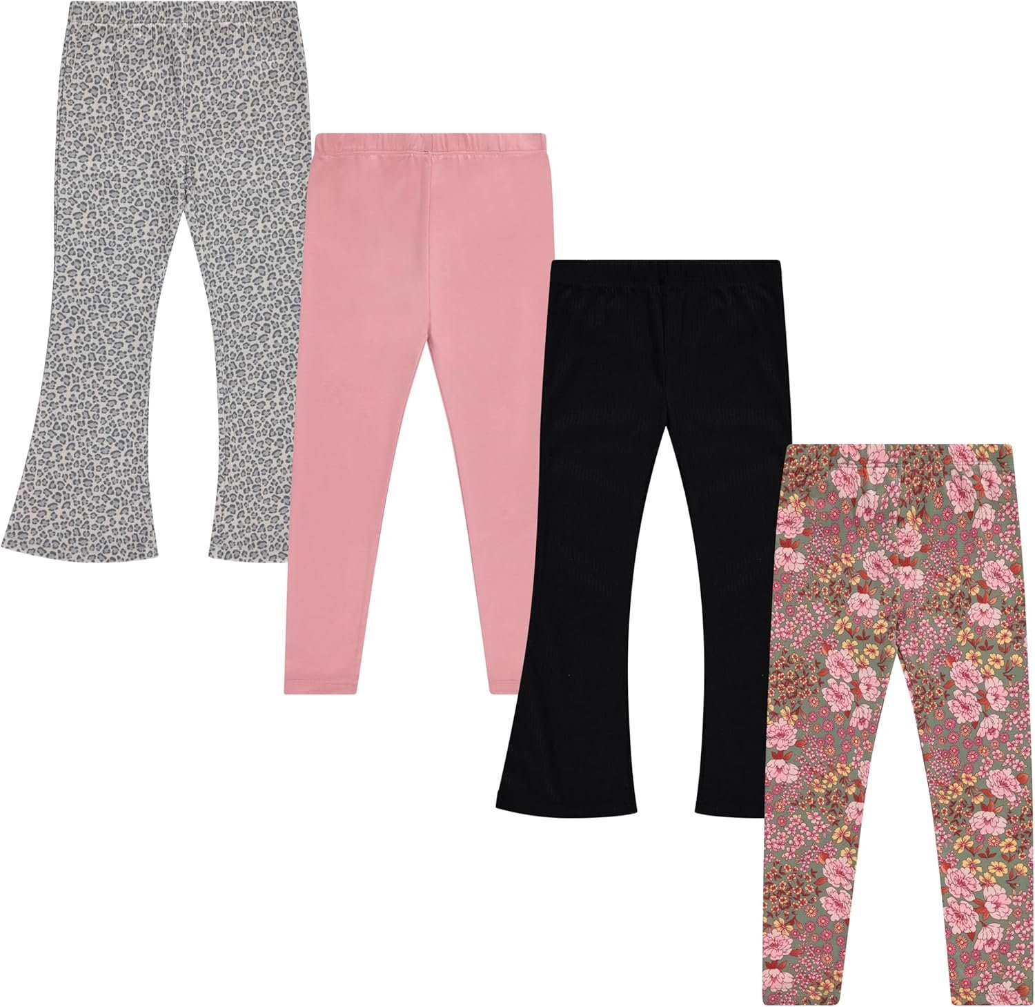 BTween Girls 4 Pack Rib ITY Brushed ITY Leggings Soft, Stretchy, and Comfortable Pants Rose, Size 7