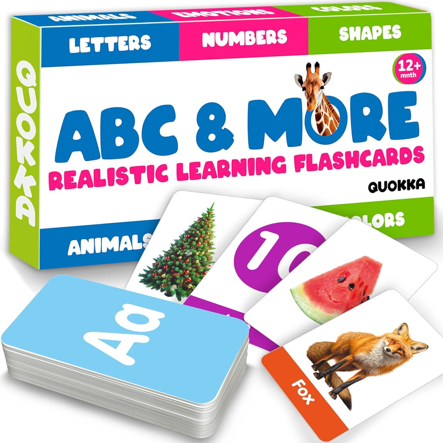 QUOKKA ABC Learning Flash Cards for Toddlers 2-4 Years Old – 60 Realistic Flashcards for Kids Ages 1-3-5 – Alphabet Numbers Colors Letters Animals – Learn Activities & First Words Game