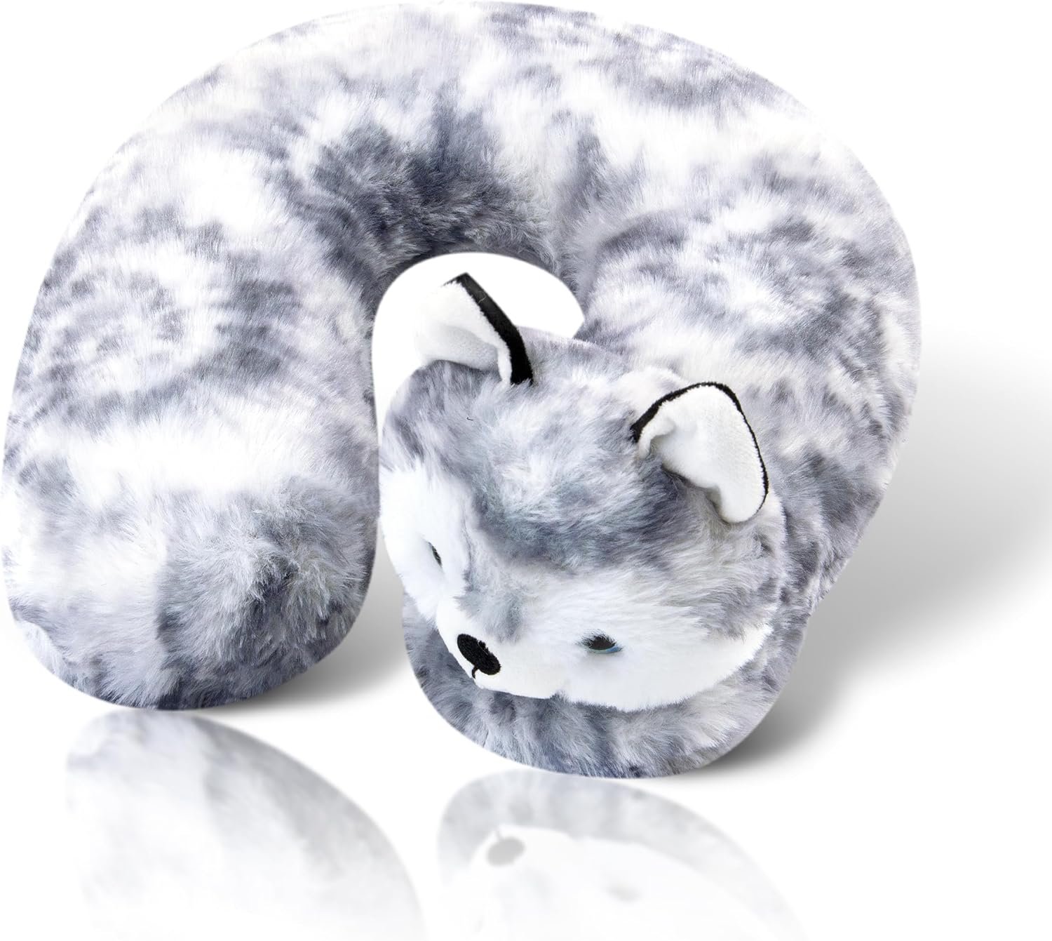 Cloudz Kids Super Soft N’ Cuddly Animal Airplane Travel Neck Pillow! Keep Children Comfy and Supported with a Buddy While Traveling or just Resting at Home – Grey Wolf