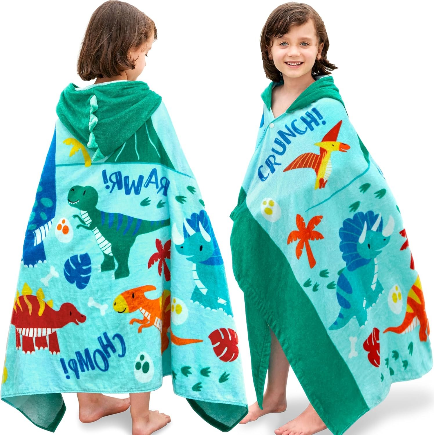 Joiedomi Dinosaur Hooded Towels for Kids Soft 100% Cotton Kids Beach Towel 30″ x 50″ for 3-10 Years Boy Girl Beach Hooded Poncho Absorbent Pool Toddler Swim Bath Wrap