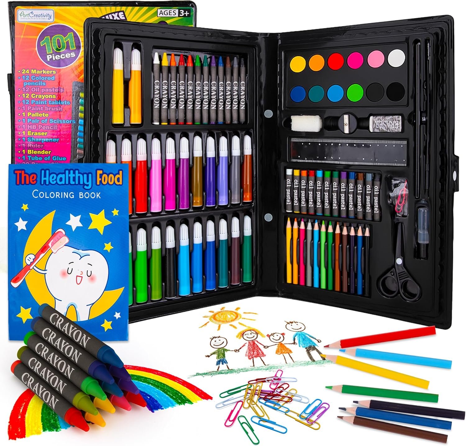 ArtCreativity Art Supplies Kit for Kids (101-PCS) – Crayons, Markers, Pencils, Watercolors & Coloring Book – Beginner Art Set & Creative Gift for Boys & Girls