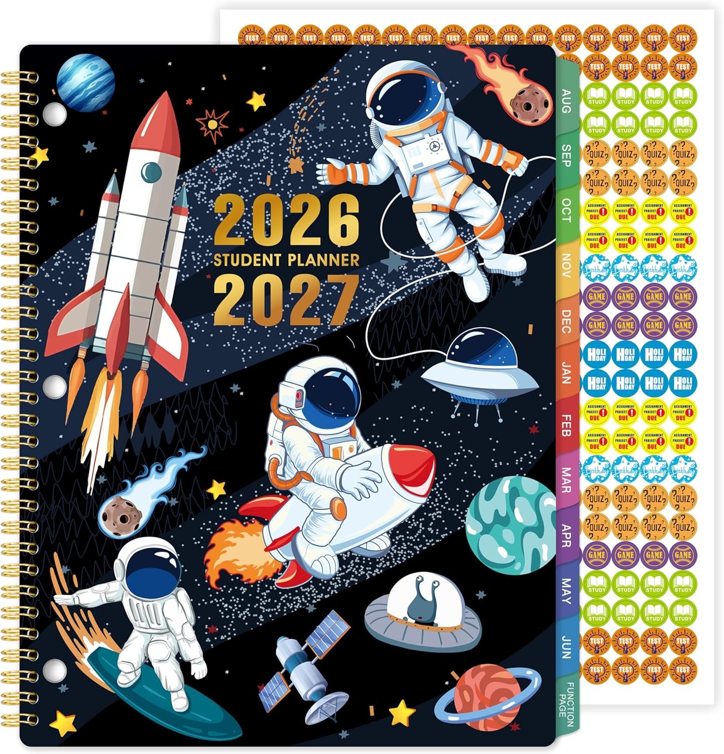 Student Planner 2026-2027 – School Planner 2026-2027, Aug. 2026 – Jun. 2027, 9″ x 11″, 26-27 Academic Planner with 3-Hole Punched, Colourful Tabs & Stickers