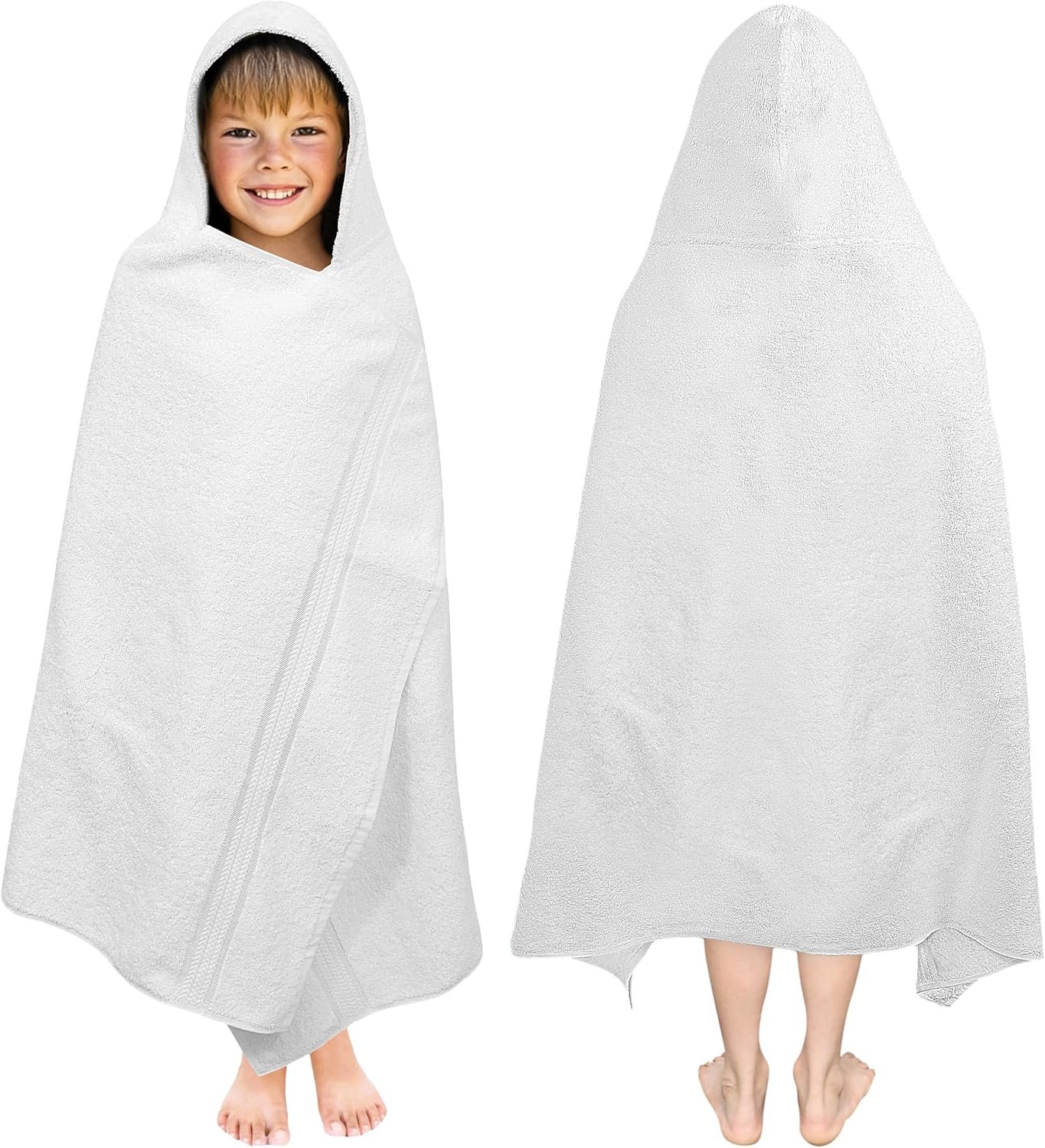 ORIGINAL KIDS Hooded Bath Towel Wrap – Ultra Soft 100% Cotton Terry Large Oversized Hooded Kids Towel – Toddler Big Kid Shower Pool Beach Towel – Absorbent Quick Dry Easy Care Gift – 30 x 54 – White