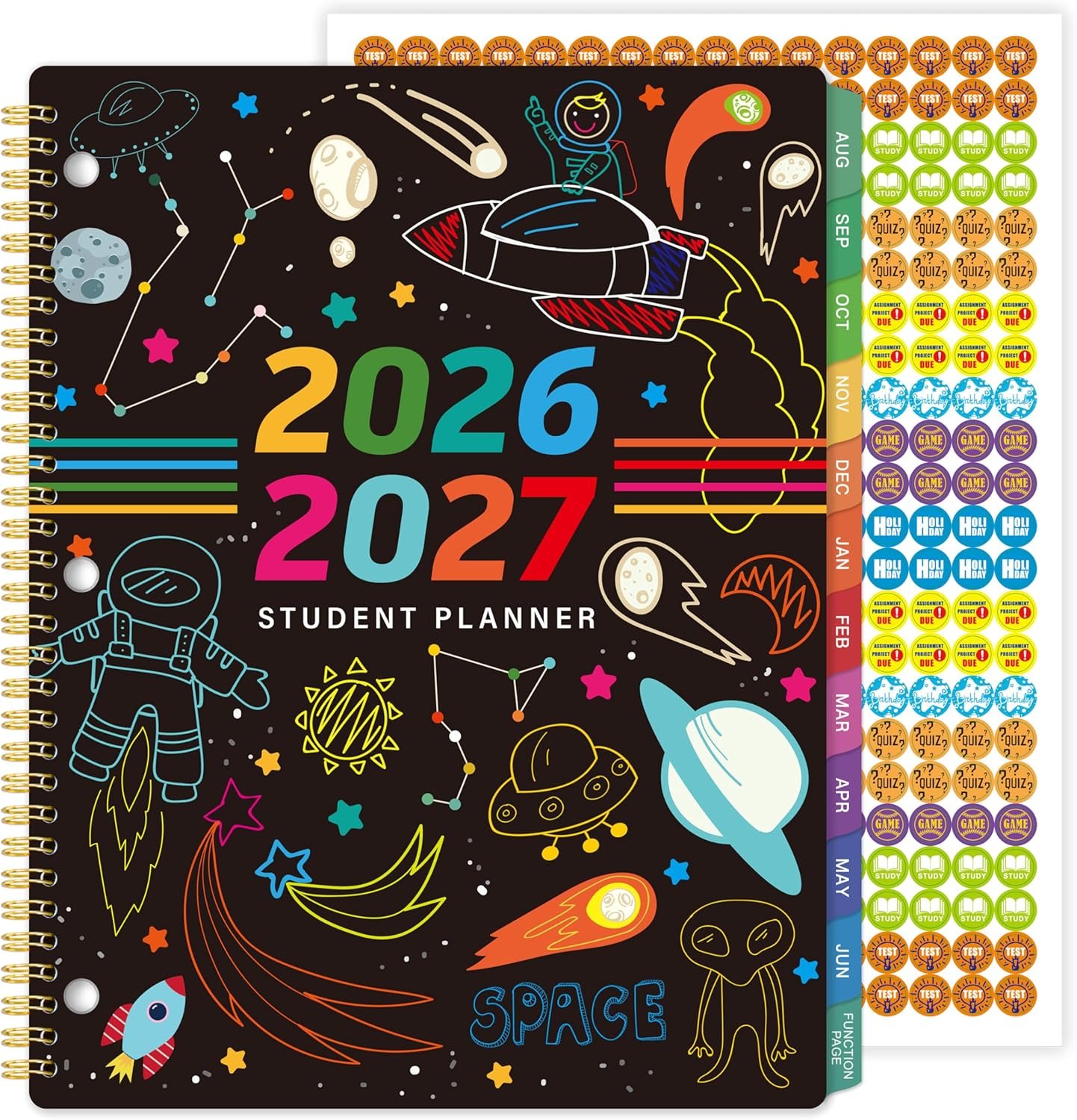 Student Planner 2026-2027 – Academic Planner 2026-2027, Aug. 2026 – Jun. 2027, Weekly and Monthly School Planner For Student, Stickers & Subject Function Pages, 9″ x 11″(A4 Size), Doodle Space Style