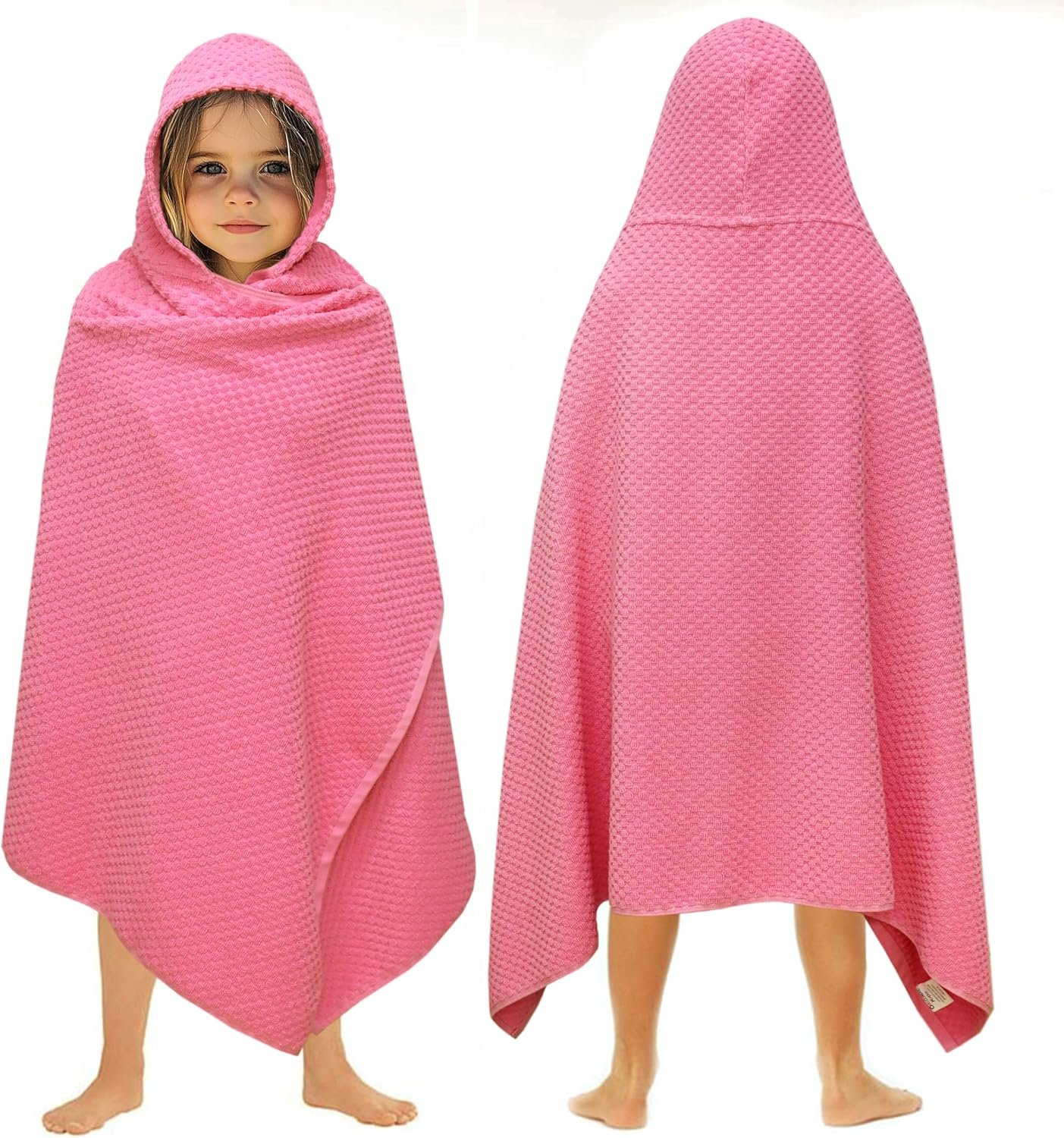 ORIGINAL KIDS Waffle Hooded Bath Towel Wrap – 100% Cotton Terry Large Oversized Hooded Kids Towel – Toddler Big Kid Shower Pool Beach – Super Absorbent Quick Dry Easy Care – 30 x 56 – Pink