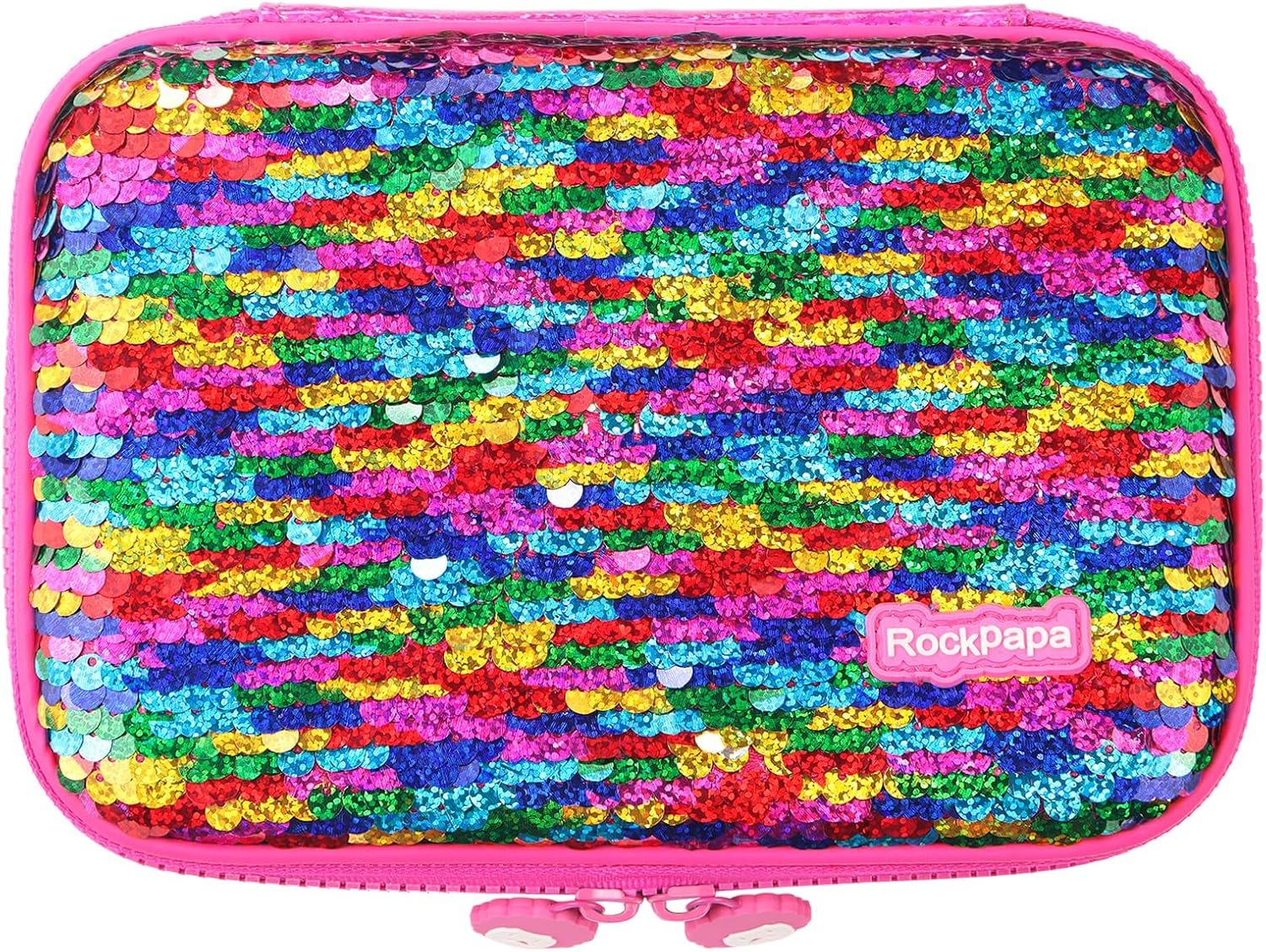 rockpapa High-Capacity Colorful Sequin Pencil Case Box Storage for Kids Girls School Gift