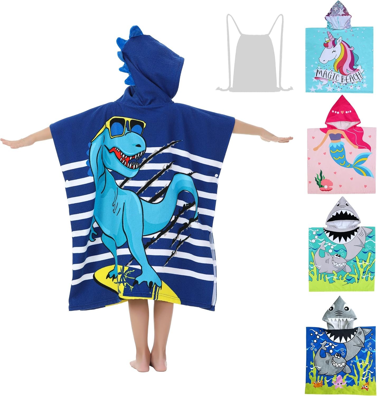 Dinosaur Beach Towel with Hood for 3-10 Years Boys and Girls Hooded Towels Bath Robe for Kids